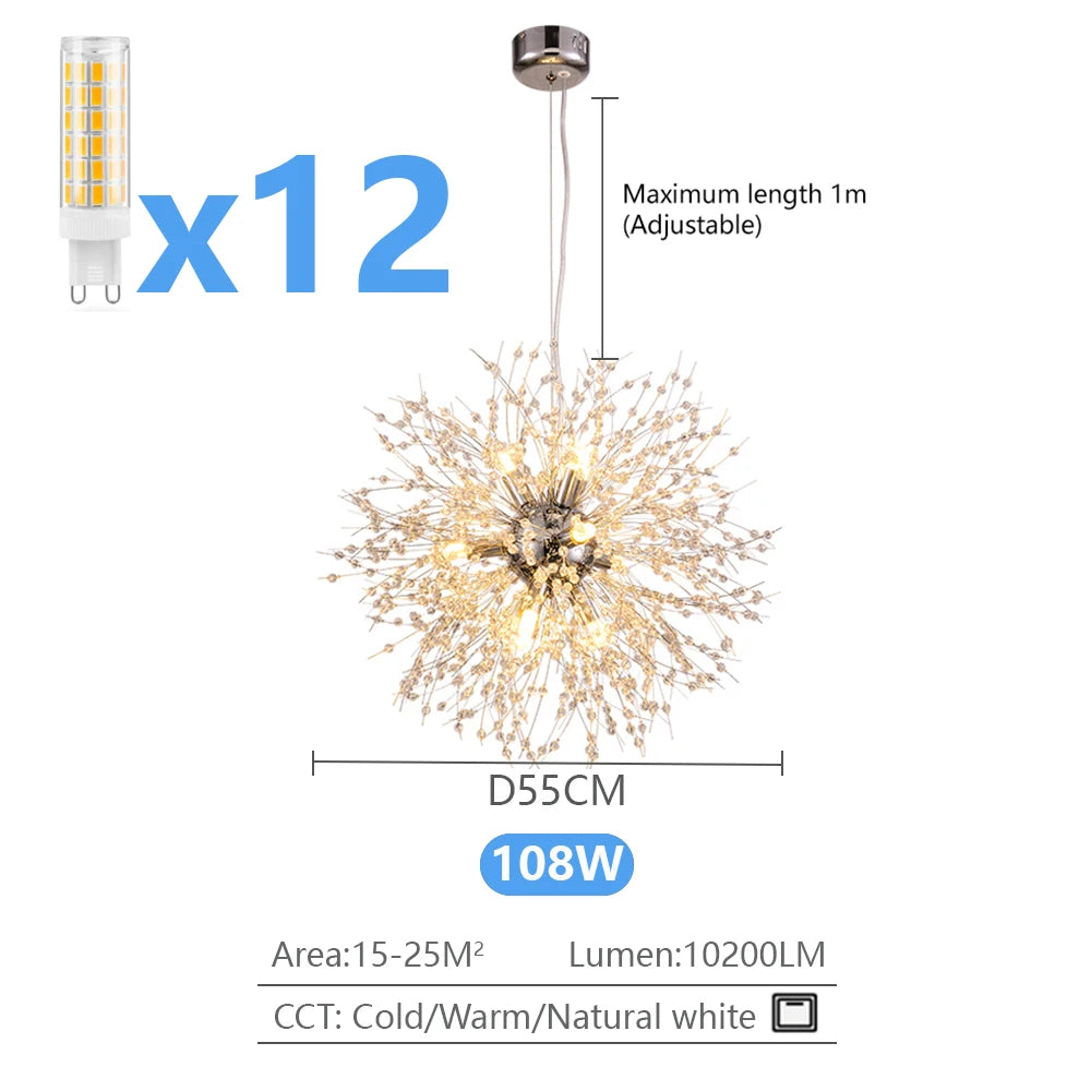 Moderne LED Hanglamp Paardenbloem Kristal – Luxe Kroonluchter Design (Goud/Zilver)