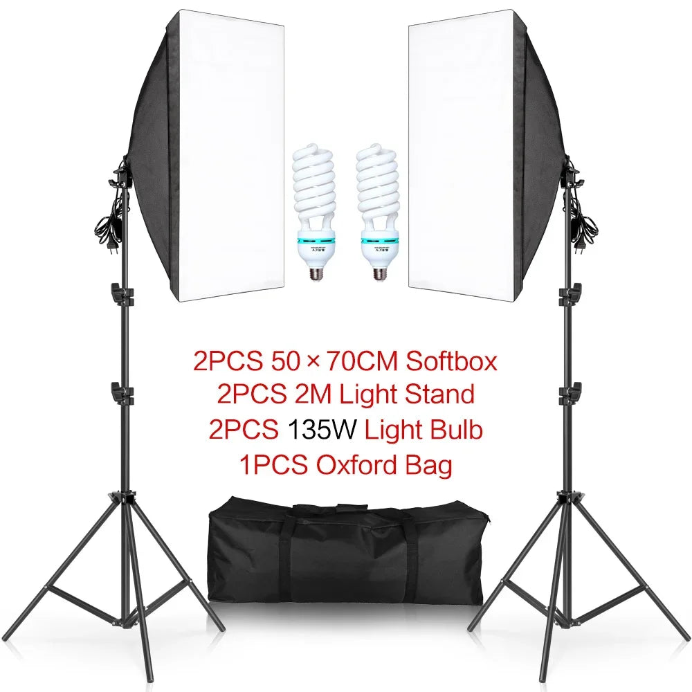 Professionele Fotostudio Softbox Set 2x 50x70 cm LED met Verstelbaar Statief – Studioverlichting voor Fotografie en Video