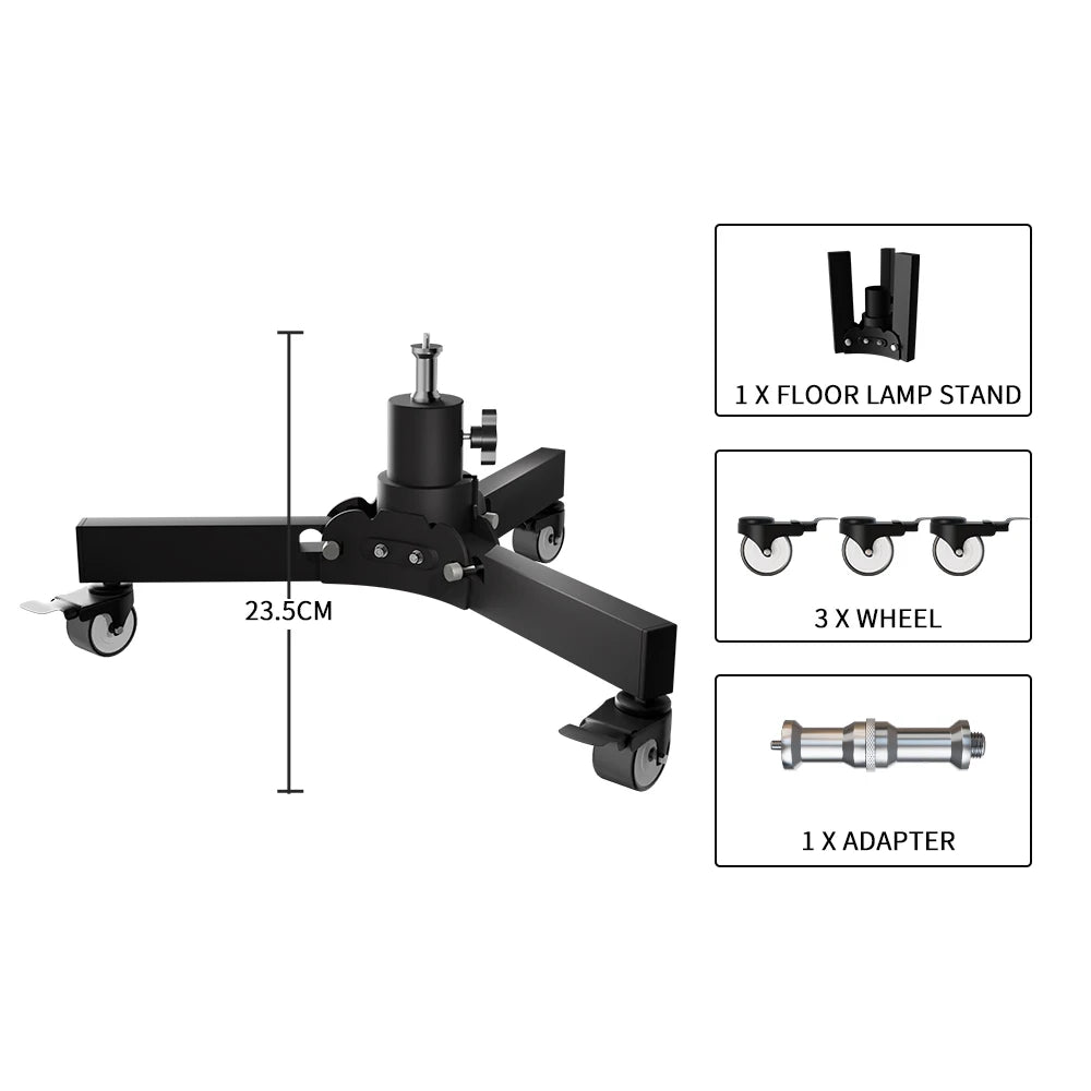 Metalen Vloerlampstatief met Wielen – Fotografie Statief 24‑125 cm Hoogte – Lichtgewicht en Multifunctioneel