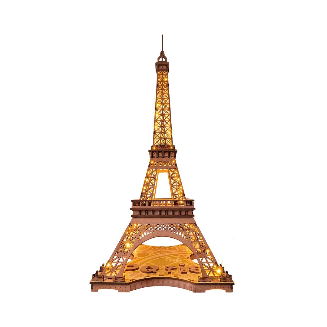 3D Houten Puzzel Eiffeltoren met LED Verlichting – Miniatuur Bouwpakket voor Volwassenen en Tieners – Decoratieve Modelbouw Set