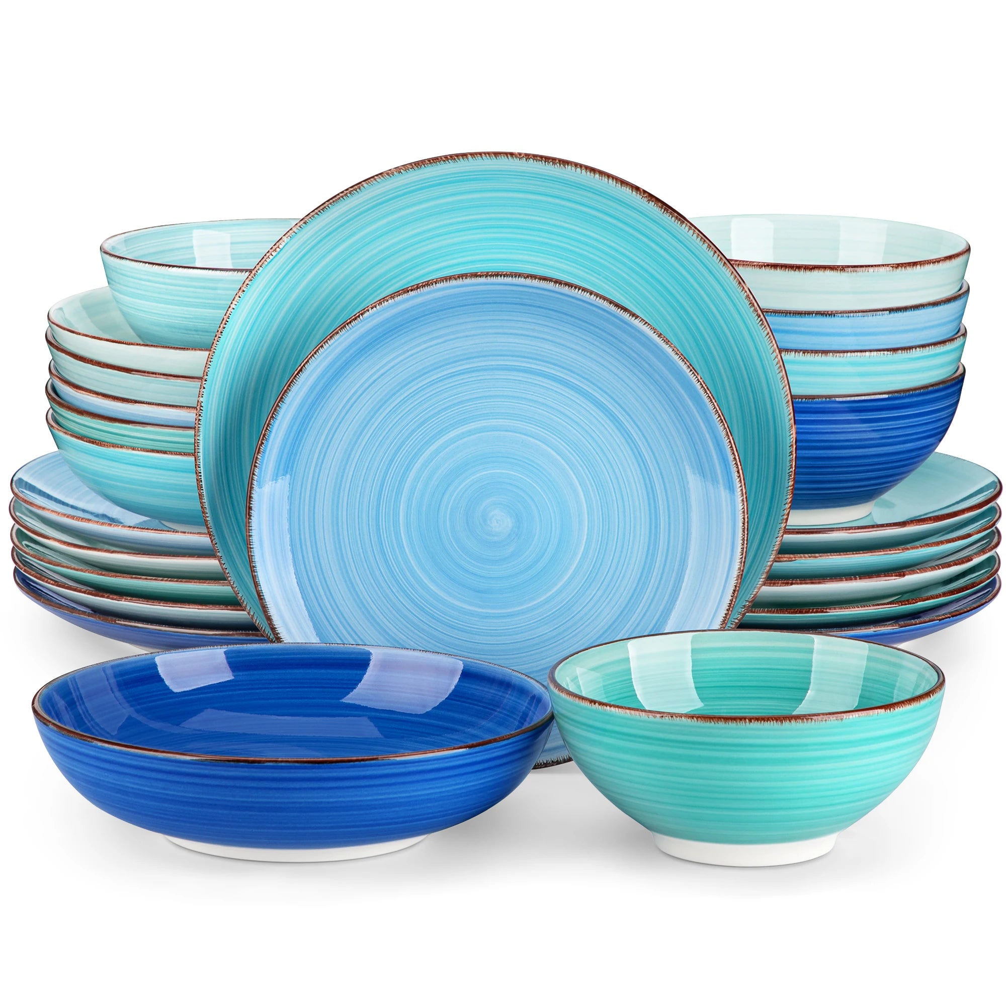 Keramisch Servies Set 12/24/48-delig – Luxe Porselein Serviesset met Handgeschilderd Spiraal Design – Vaatwasser- & Magnetronbestendig