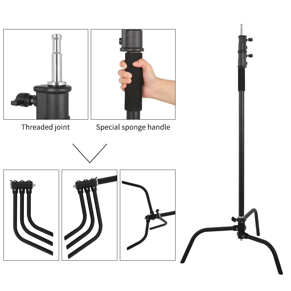 Heavy Duty C-Stand Lichtstatief 2,6M / 3,3M – RVS Fotografie Statief voor Studio, Camera, Softbox en LED Lamp