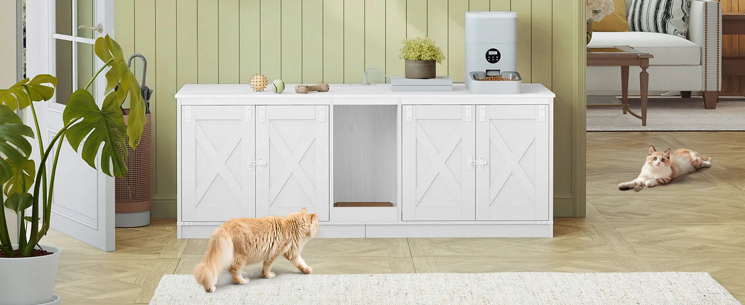 Kattenbak Meubel met Stopcontact en USB – Verborgen Kattenbak Kast voor 2 Katten – Kattenhuis Binnen met Deuren & Accessoires