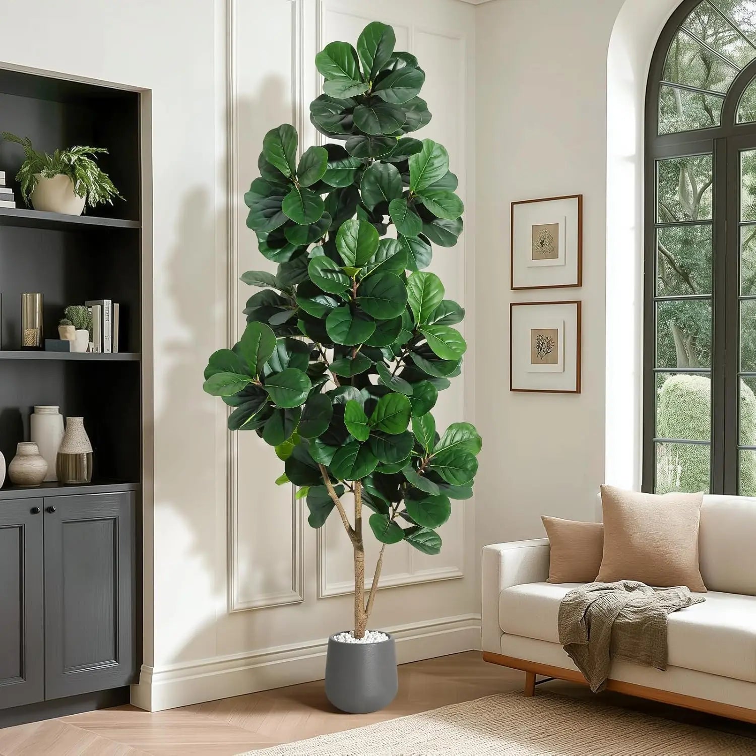 Kunstmatige Ficus Lyrata (Vioolbladplant) 120–210 cm met Witte Pot – Realistische Nep Plant voor Woonkamer & Kantoor