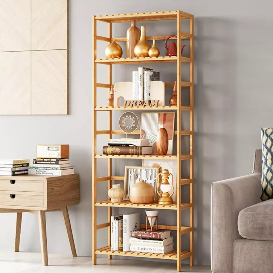 Vrijstaande 6-Laags Bamboe Boekenkast – Multifunctionele Opslag voor Badkamer, Keuken en Woonkamer