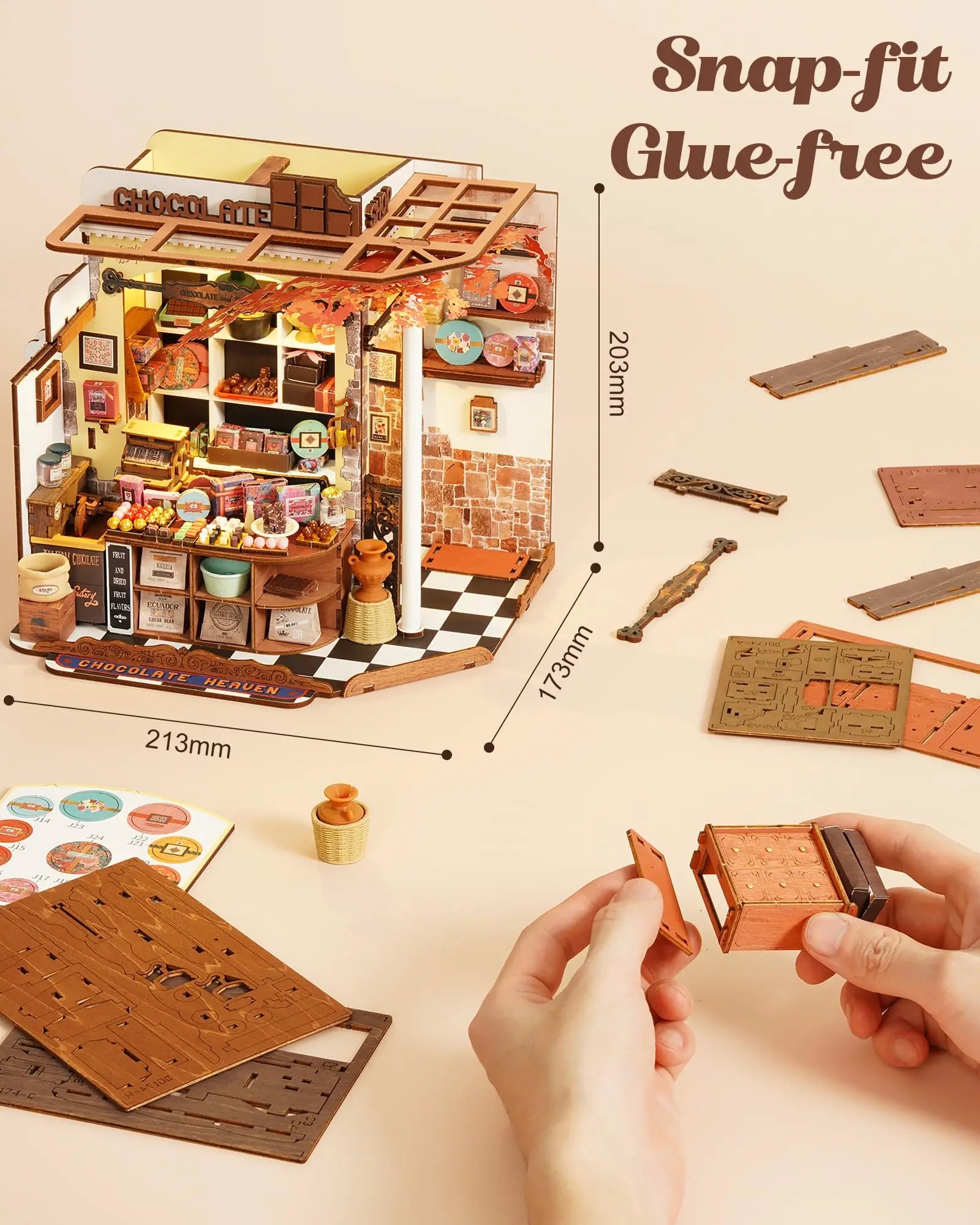 DIY Houten Poppenhuis 3D Miniatuur – Creatief Knutselcadeau voor Volwassenen en Tieners – Sfeervolle Verlichting en Vintage Decoratie