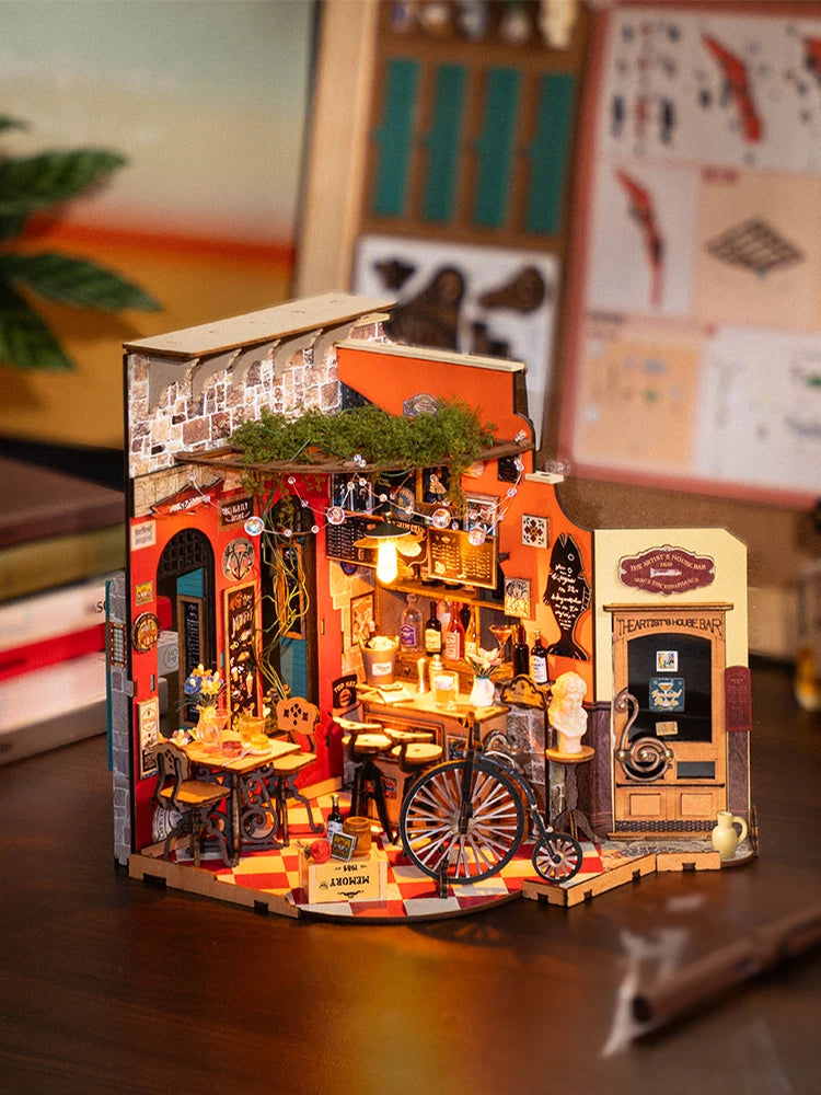 DIY Houten Miniatuur Poppenhuis – Cheers Bar Model met LED Verlichting – Educatief Bouwpakket voor Volwassenen en Kinderen