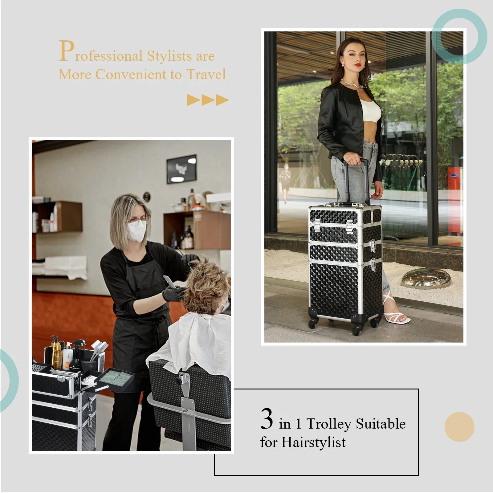 Rollende Make-up Koffer 3-in-1 – Professionele Cosmetica Trolley met Wieltjes, Slot en Afneembare Koffer – Beauty Organizer voor Salon en Reizen