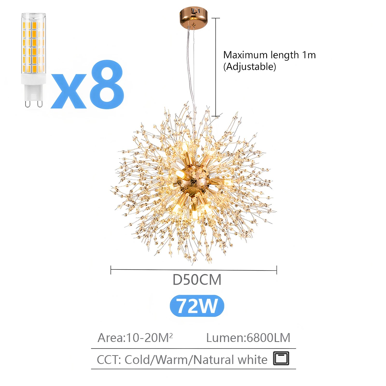 Moderne LED Plafondlamp Paardenbloem – Dimbare Kristallen Kroonluchter met Afstandsbediening