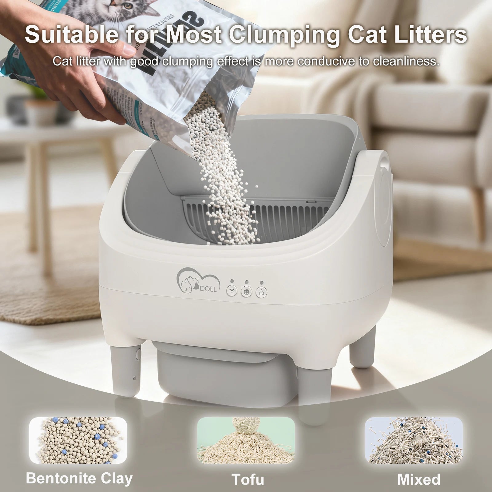 Automatische Kattenbak Zelfreinigend – Open-Top Kattenbak met App Bediening, Grote Capaciteit, Smart Litter Box met 2.4G WiFi