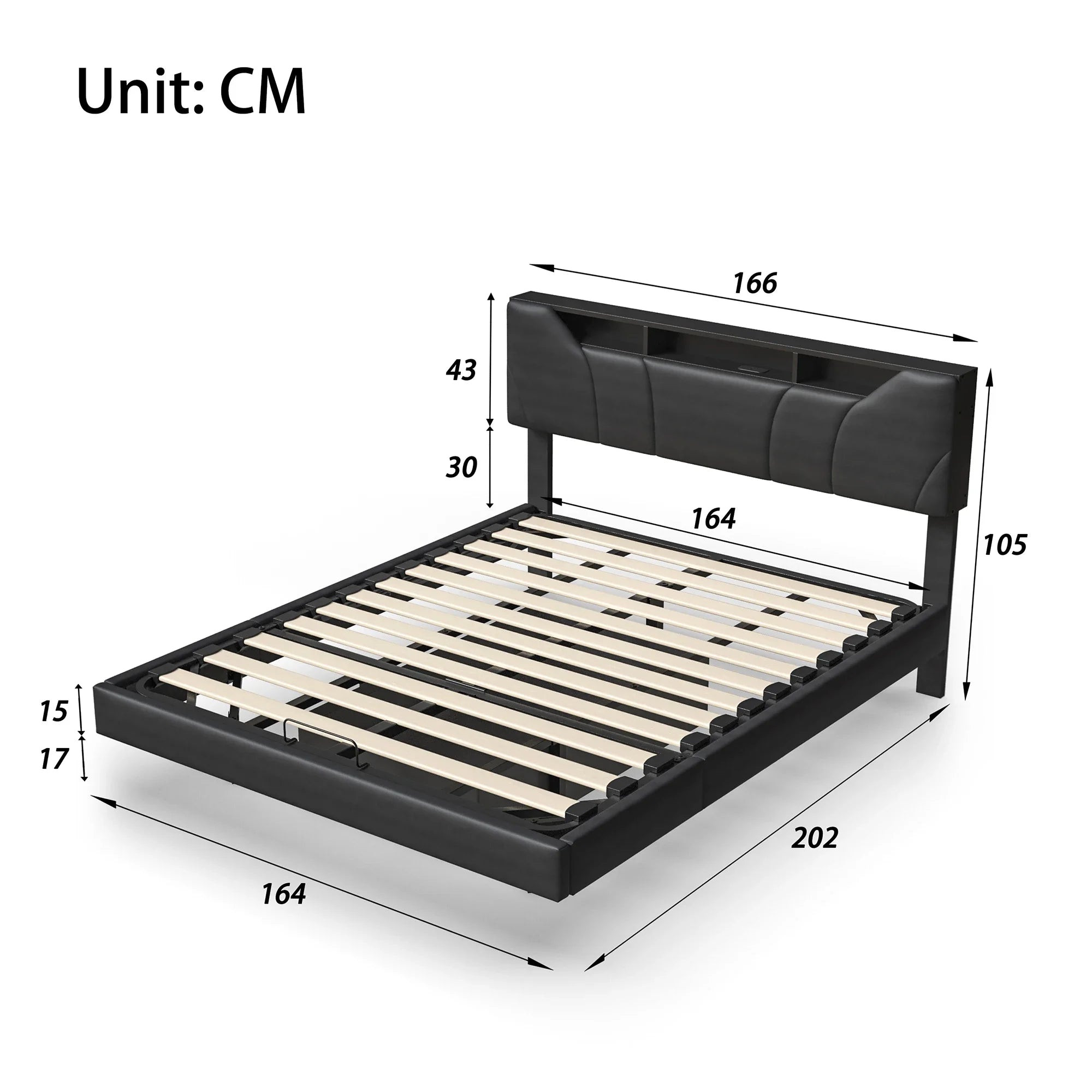 Tweepersoonsbed 140x200 met LED‑verlichting, USB‑poorten en royale opbergruimte