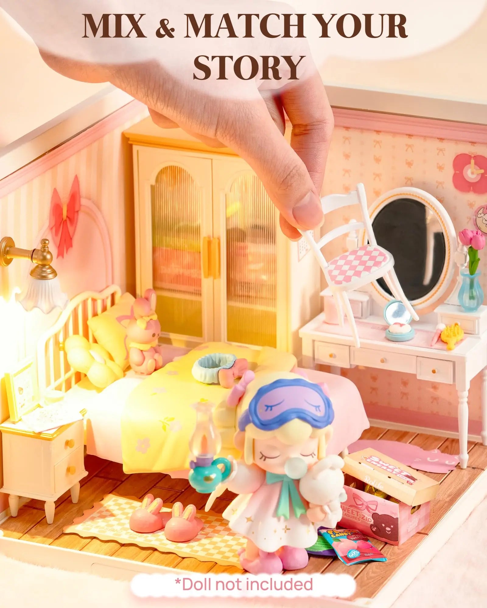3D Puzzel Miniatuur Roze Slaapkamer – DIY Bouwset voor Creatieve Hobbyisten en Poppenhuisfans