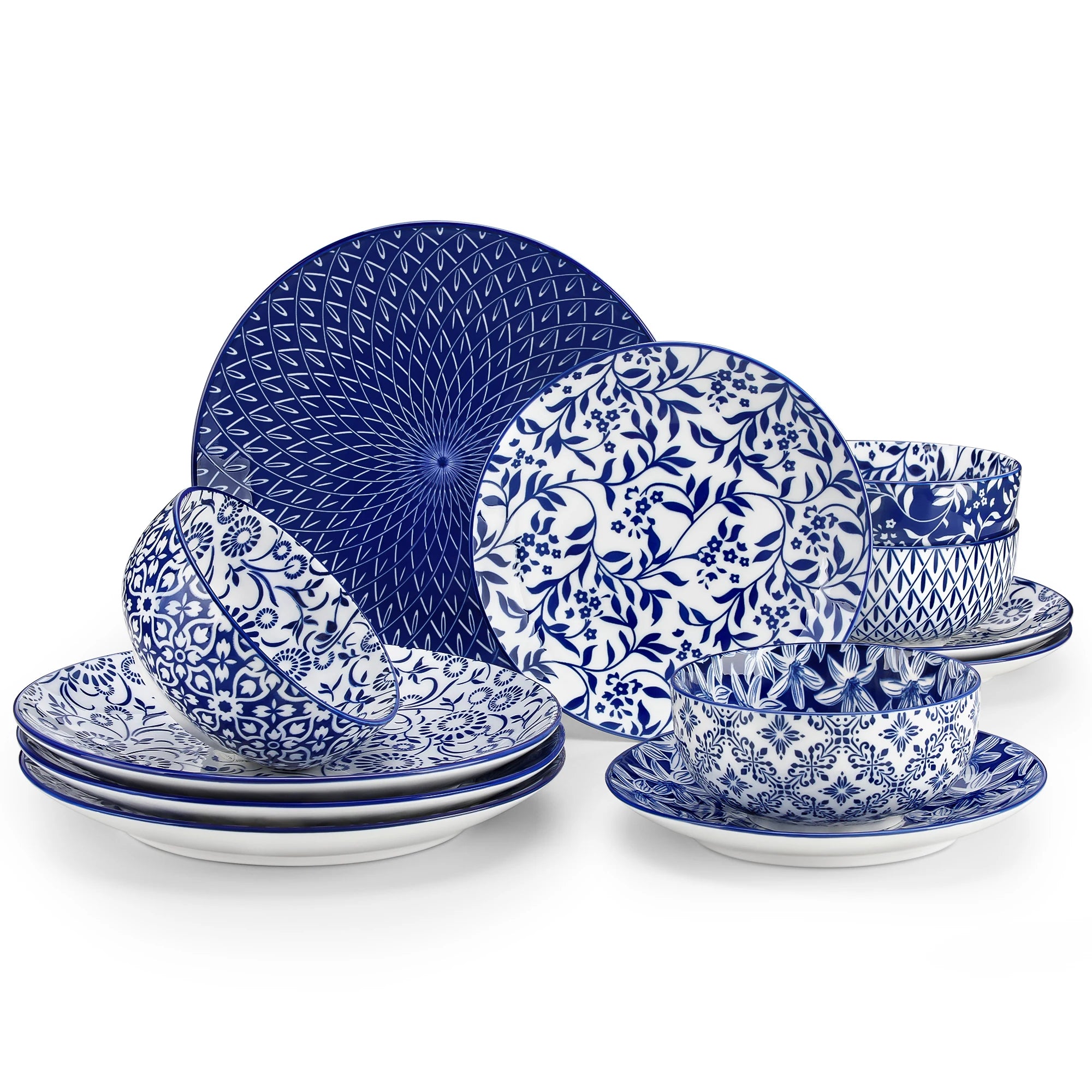 Blauw-Wit Porselein Servies Set 12-36 Delig – Chinese Keramische Bordenset met Kommen en Borden