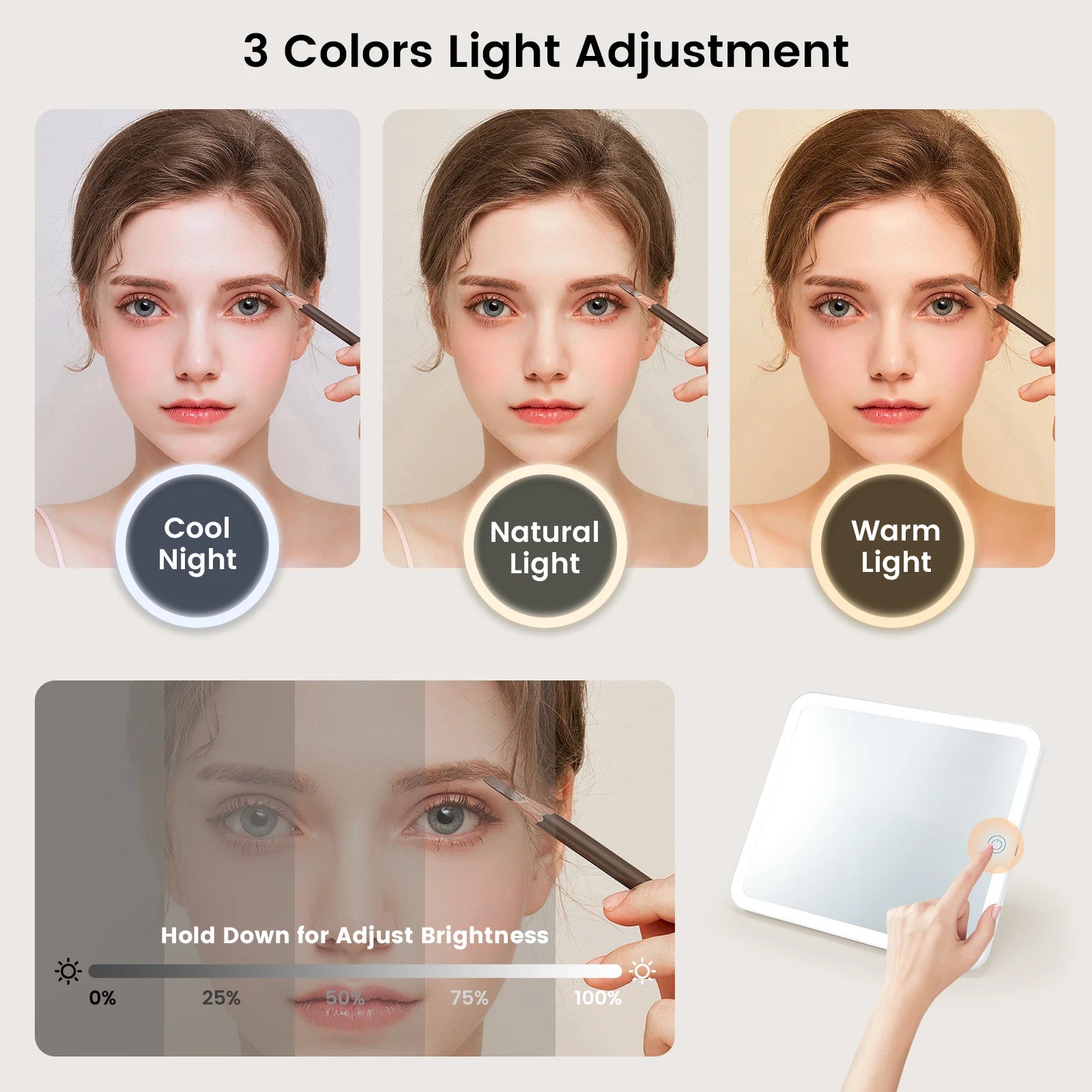 LED Make-uptasje met Spiegel – 3 Lichtstanden – Reismake-uptasje Waterdicht en Compact voor Cosmetica