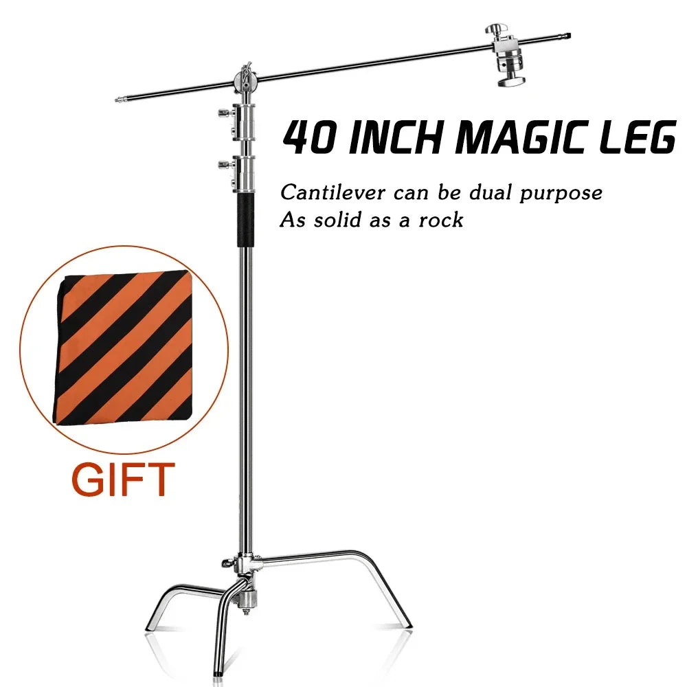 Heavy Duty C-Stand Lichtstatief 2,6M / 3,3M – RVS Fotografie Statief voor Studio, Camera, Softbox en LED Lamp