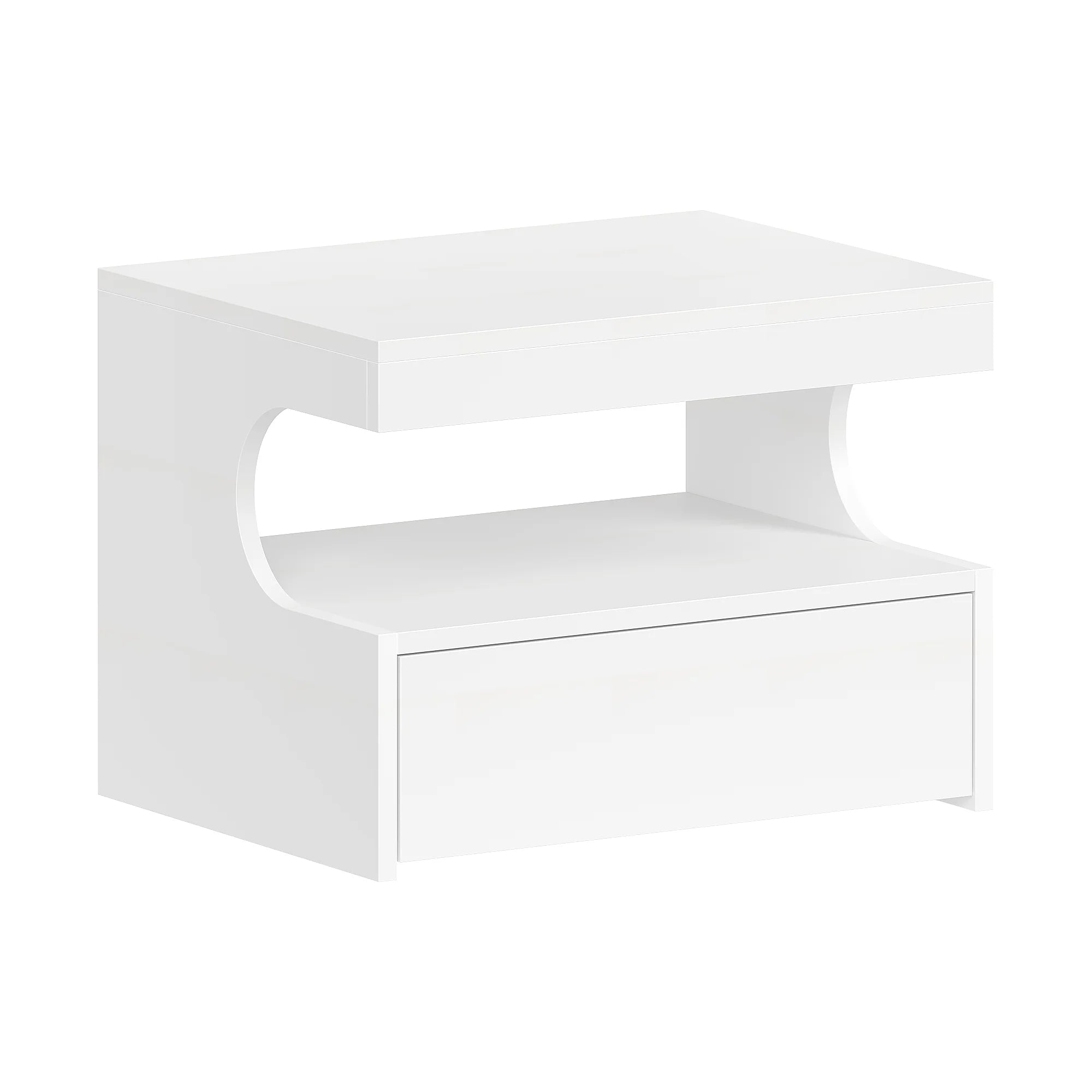 Zwevend Nachtkastje met Lade – Wandplank Bedside Table met Opbergruimte – Modern Minimalistisch Wit Design