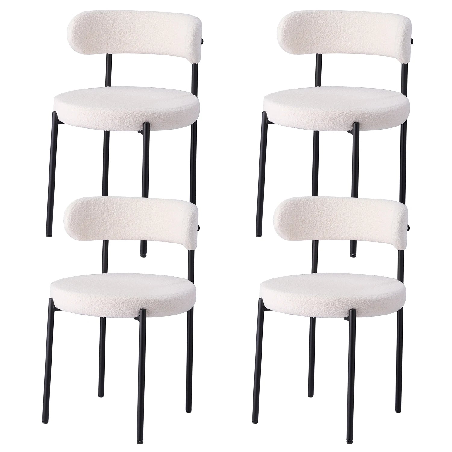 Scandinavische Eetkamerstoelen Set van 4 – Teddy Velvet Stoelen met Metalen Poten – Moderne Keukenstoelen Gestoffeerd – Beige/Zwart Design