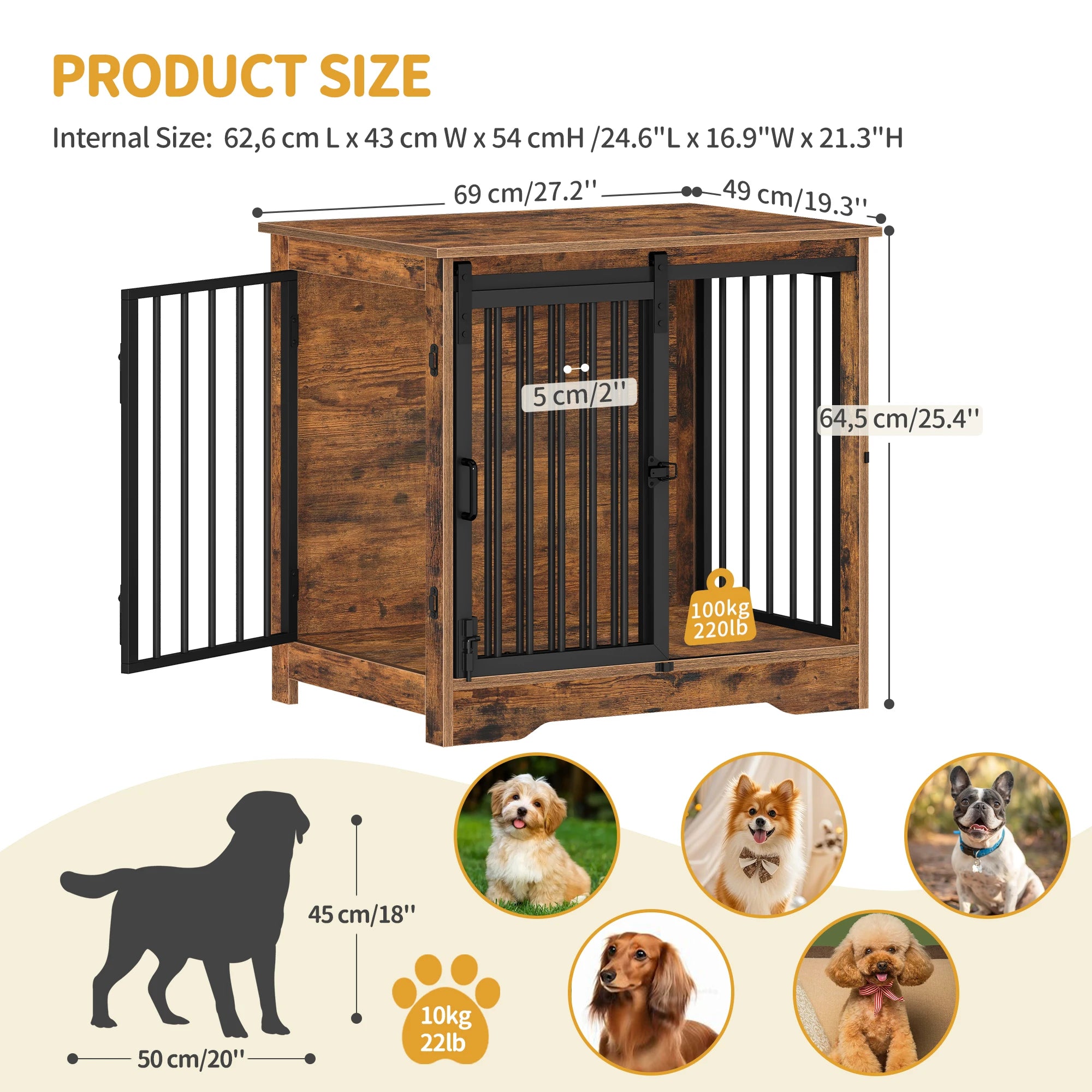 Houten Hondenbench Meubel met 2 Deuren – Industriële Hondenkooi Binnen – Hond Bench Tafel voor Kleine Honden – Vintage Bruin