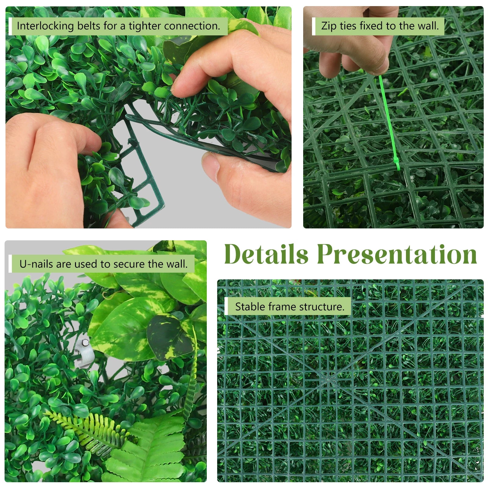 Kunstplant Muur Set 2 Stuks 60x40 cm – Groene Wanddecoratie met Gras en Bloemen voor Binnen & Buiten