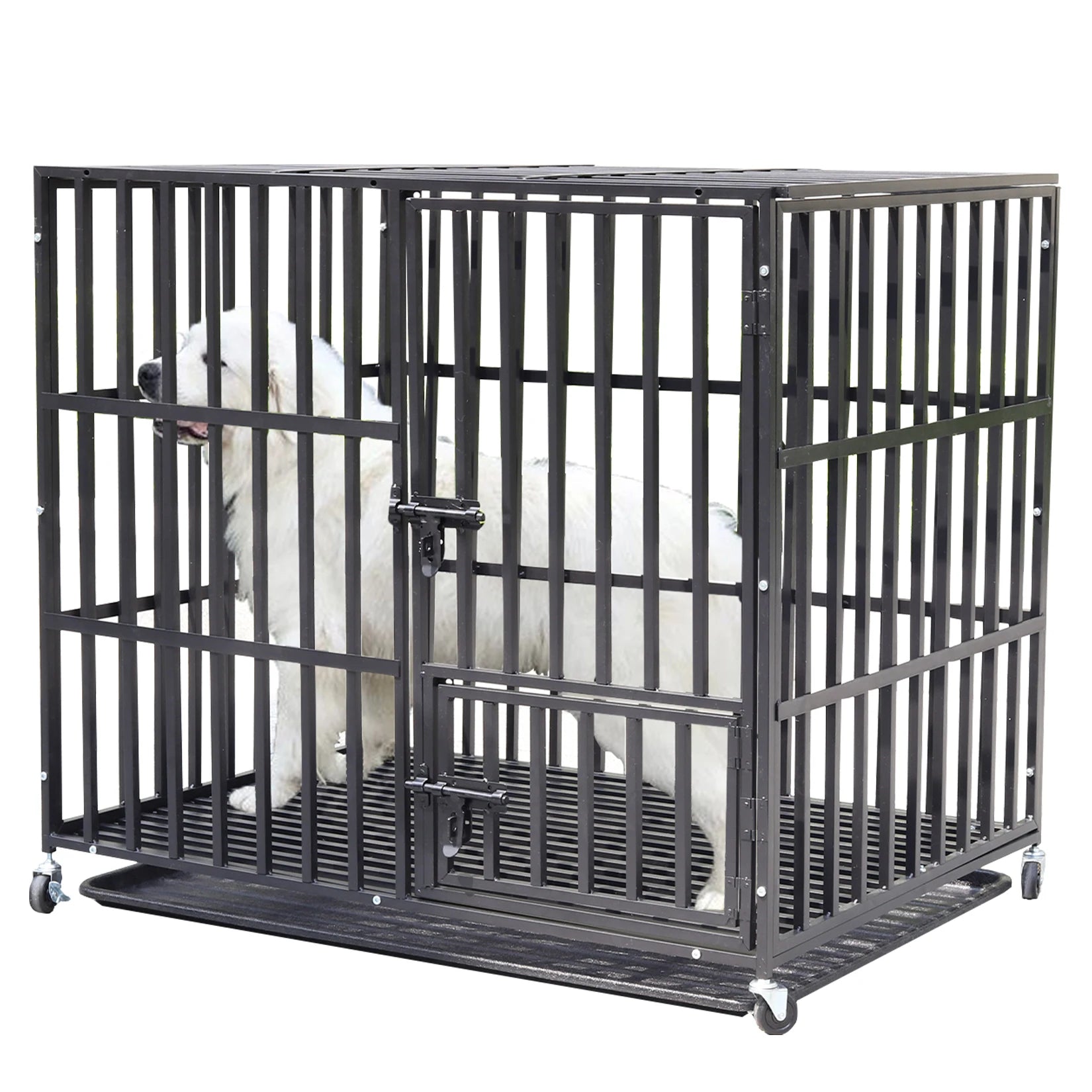 Stevige Hondenkooi met 3 Deuren en Wieltjes – Grote Metalen Hondenbench 37–46 Inch voor Grote Honden Binnen