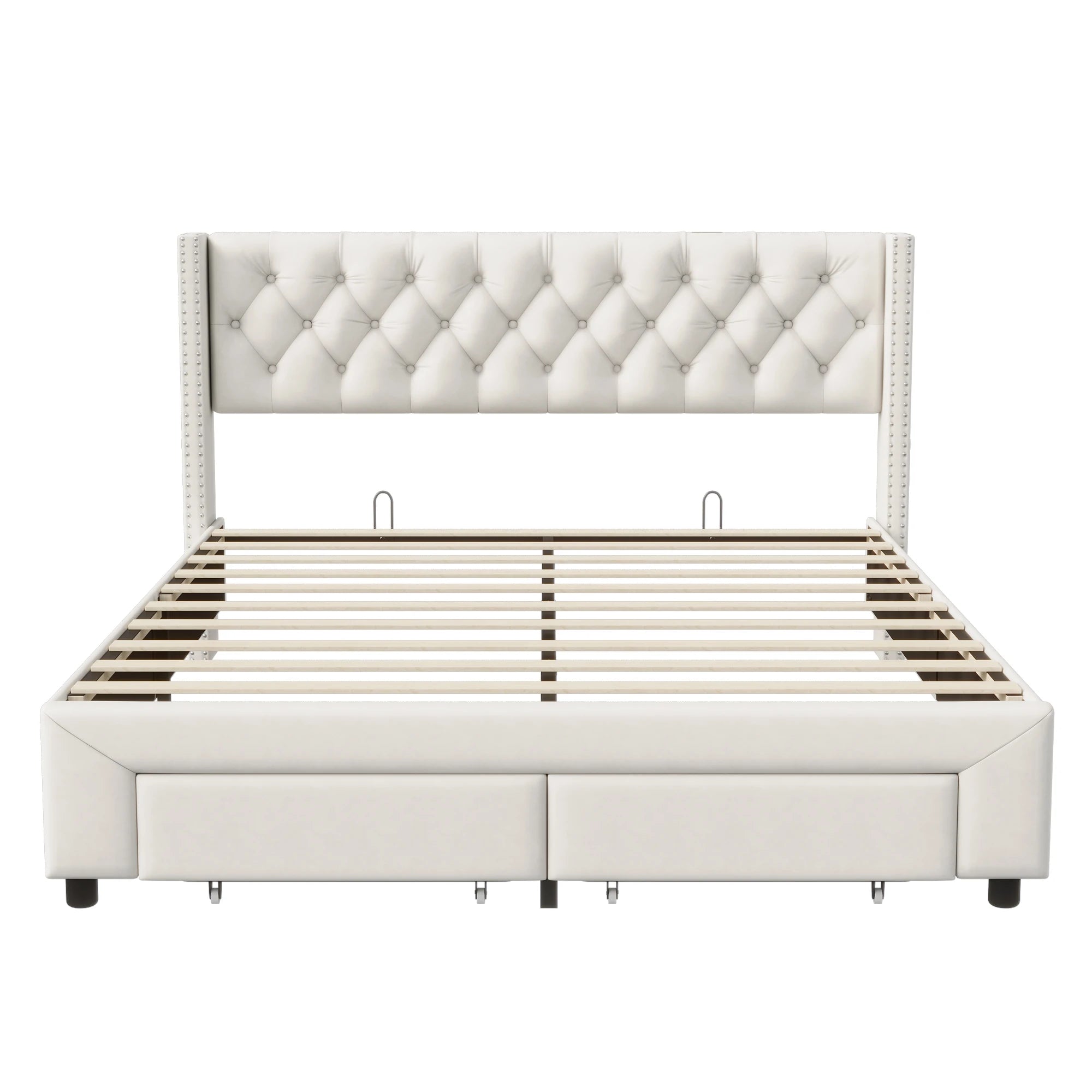 Fluwelen tweepersoonsbed met LED-verlichting, USB-poort en opberglades