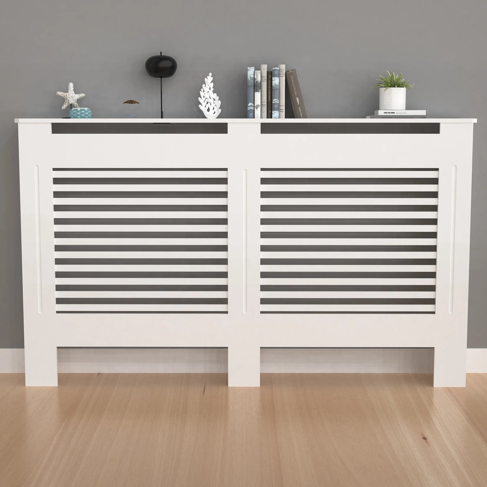 Radiatorombouw MDF Wit – Moderne Radiatorbekleding met Strakke Afwerking en Opbergruimte