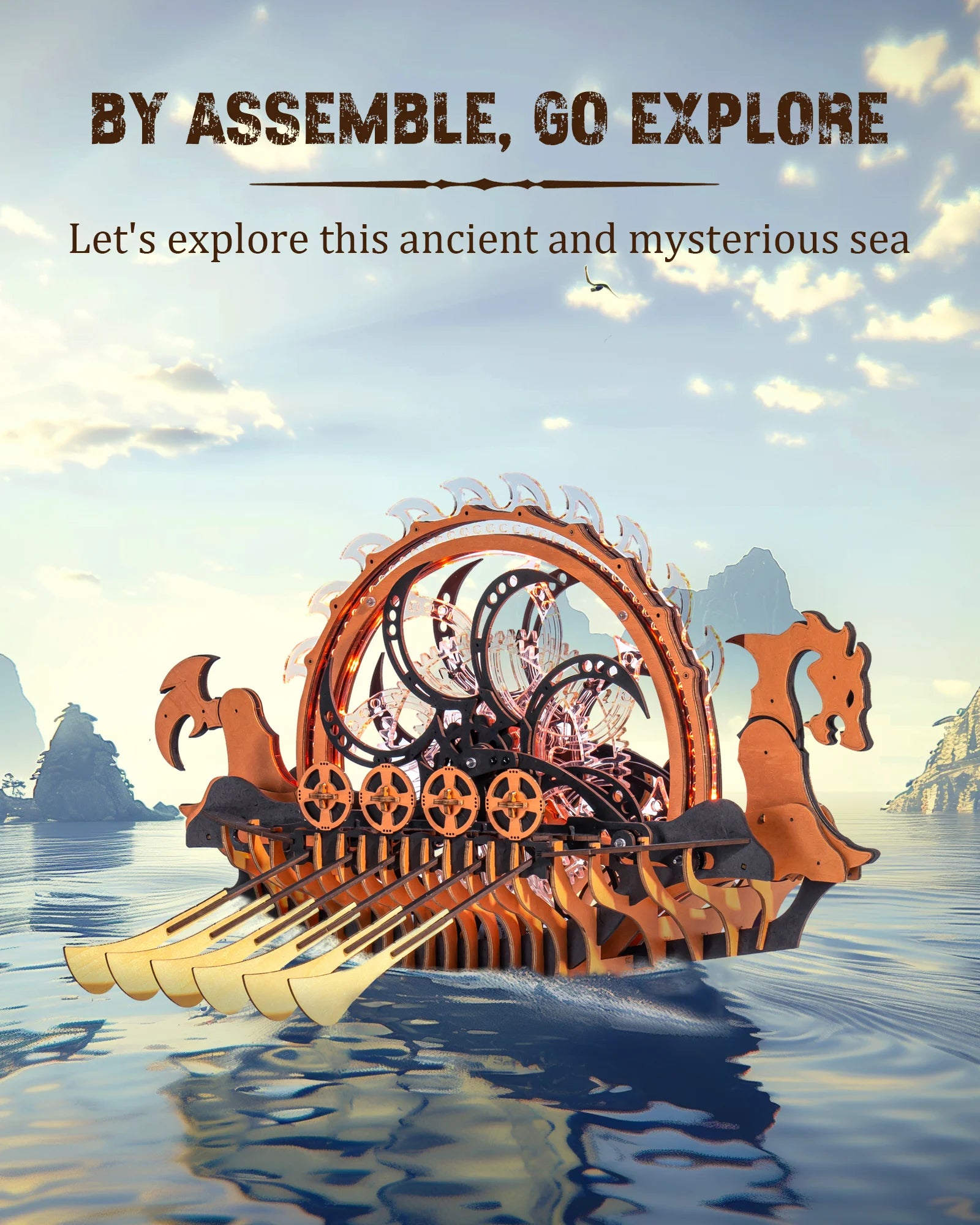 3D Houten Vikingschip Puzzel – Bewegend Model met LED Verlichting – Educatief Houten Speelgoed voor Kinderen en Volwassenen