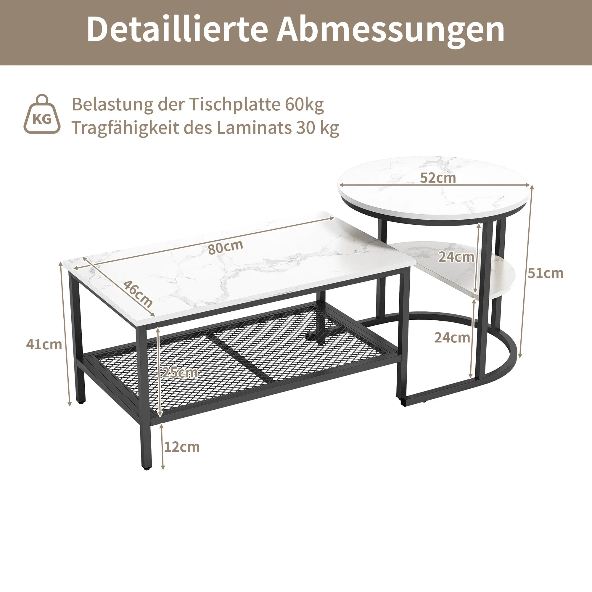 Moderne set van 2 salontafels met marmerlook – stijlvol en functioneel