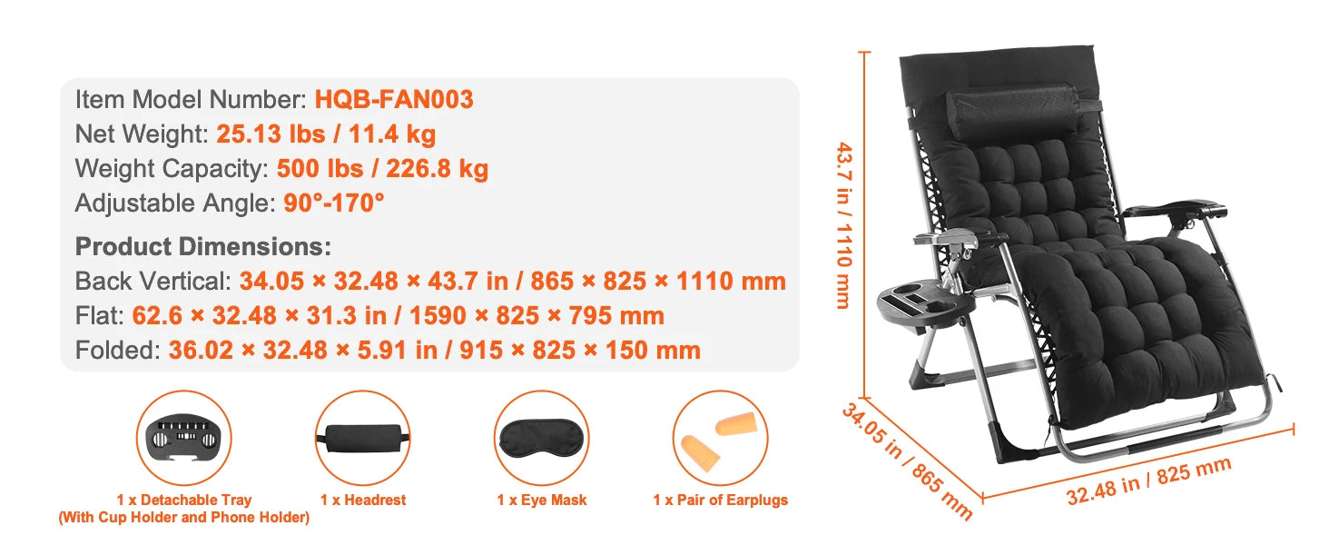 Zero Gravity Stoel Verstelbaar met Kussen & Accessoires – Comfortabele Ligstoel voor Tuin, Camping & Balkon