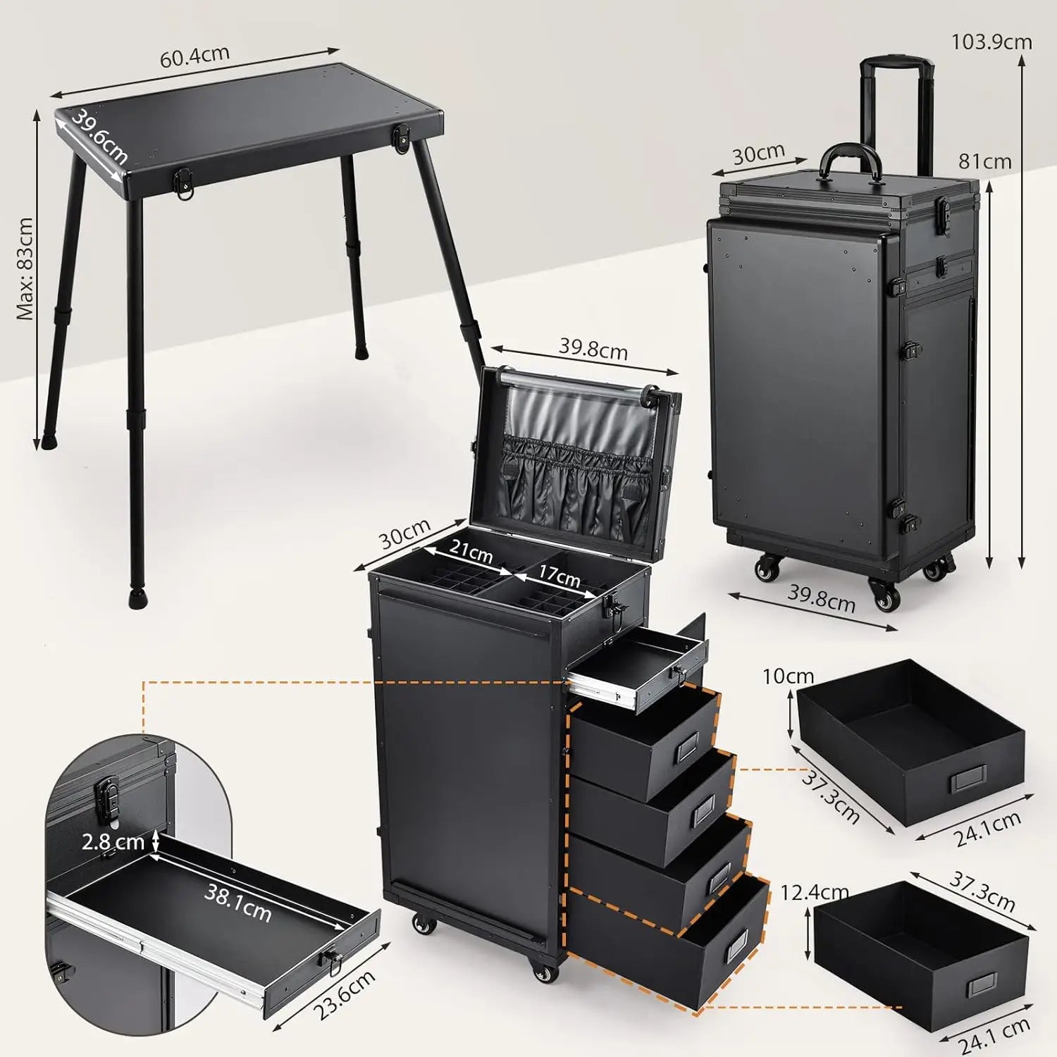 Mobiele Manicure Tafel met 5 Lades – Rijdende Nageltafel op Wielen – Opvouwbaar en Ruim Opbergstation voor Nagelstudio en Thuisgebruik