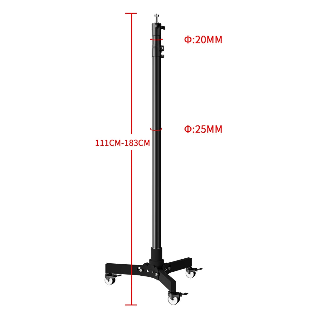 Metalen Vloerlampstatief met Wielen – Fotografie Statief 24‑125 cm Hoogte – Lichtgewicht en Multifunctioneel