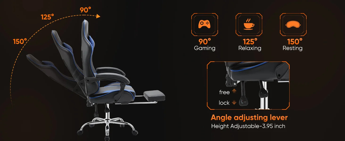 Ergonomische Gaming Stoel met Verstelbare Hoogte en Lendensteun – Draaibare Bureaustoel van PU Leer voor Kantoor & Thuisgebruik
