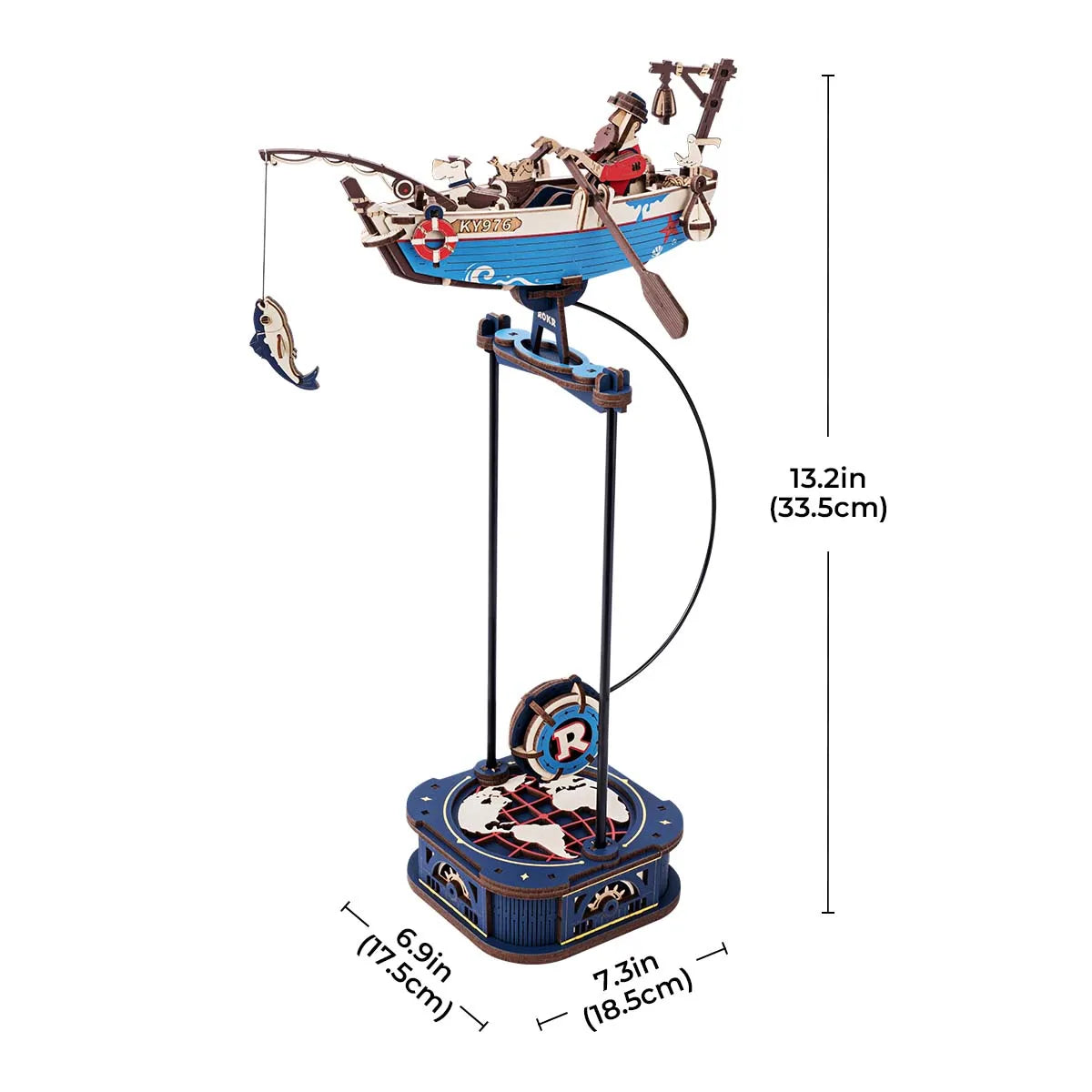 3D Houten Puzzel Vissersboot – DIY Bouwpakket met Bewegende Onderdelen – Mechanische Modelboot Decoratie en Creatief Cadeau 14+