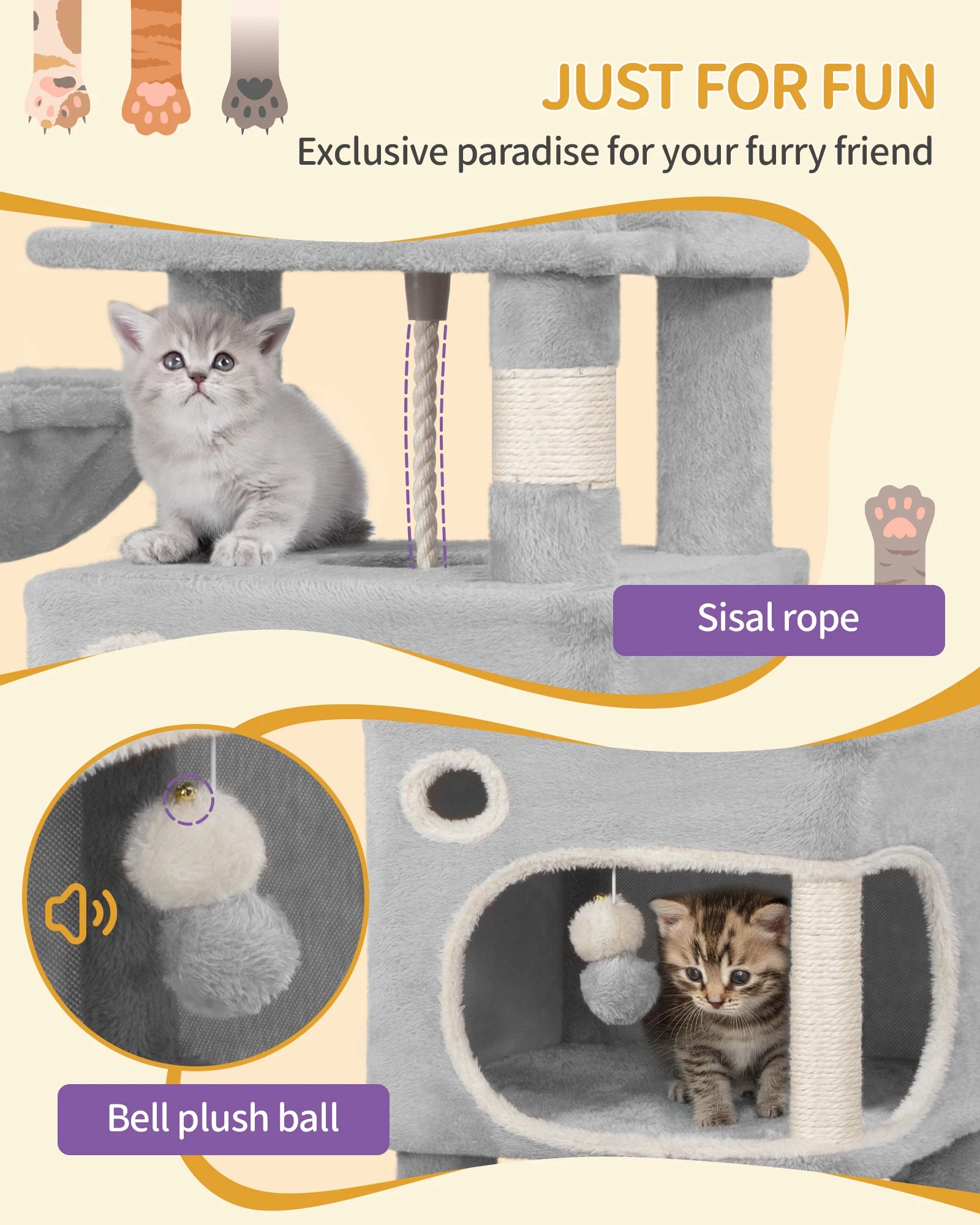 Kattenkrabpaal 159 cm met Meerdere Niveaus – Grote Kattenboom met 2 Huisjes, Platforms, Mand & Sisal Krabpalen voor Binnenkatten