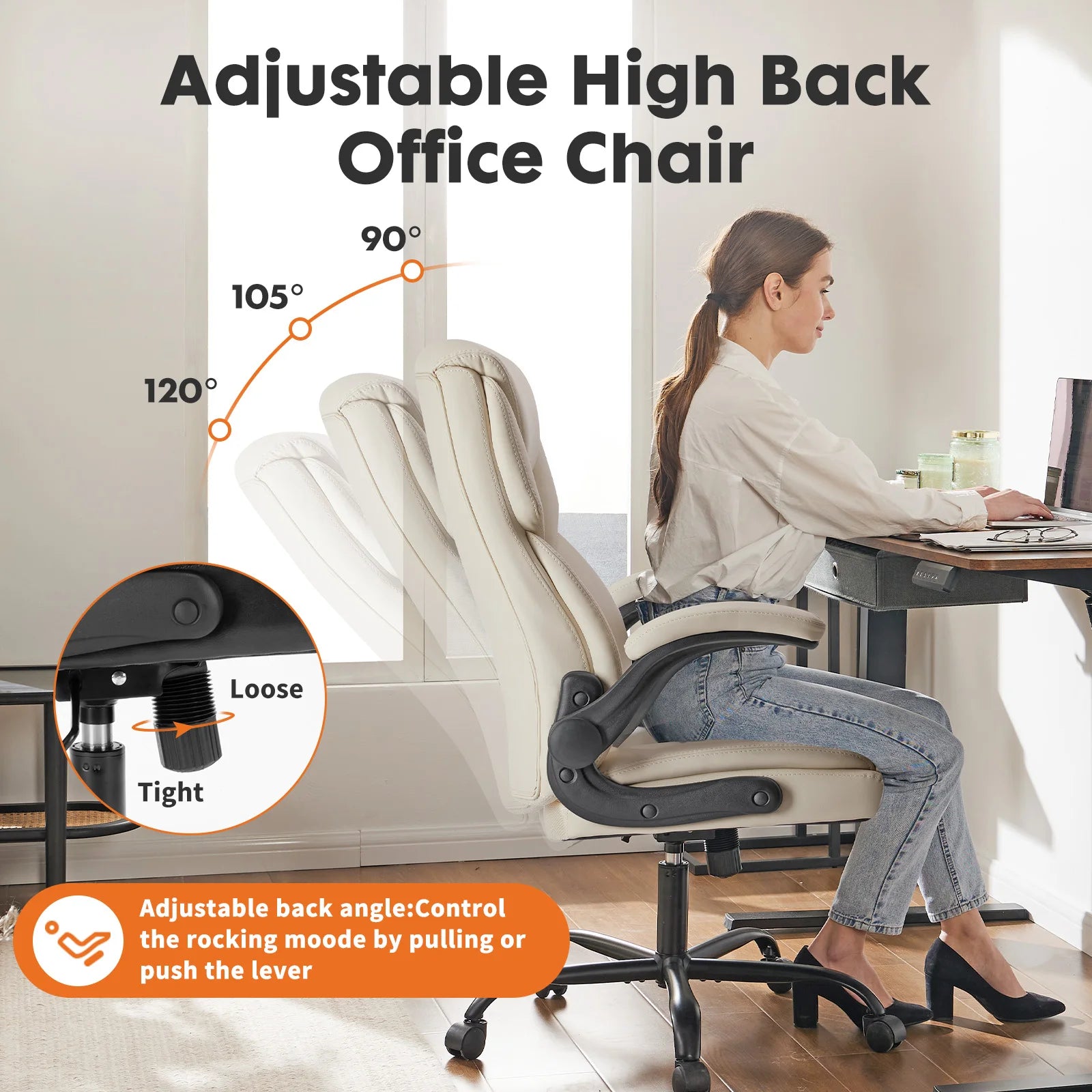Ergonomische verstelbare bureaustoel met flip‑up armleuningen – premium comfort voor kantoor en thuis
