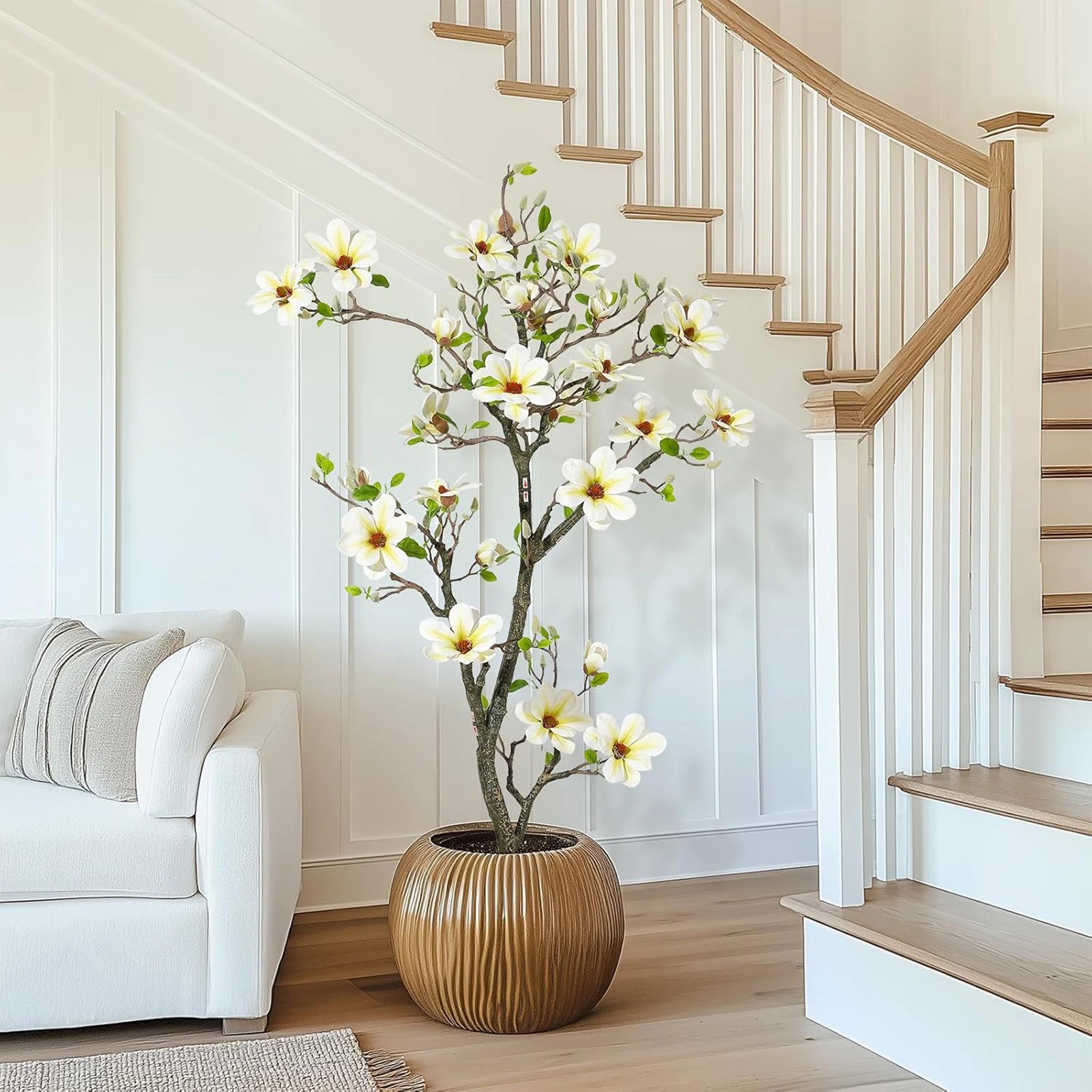 Kunstmatige Magnolia Plant 120–180 cm – Grote Nep Magnolia Boom voor Binnen & Buiten – Realistische Bloemen – Onderhoudsvrij – Luxe Woondecoratie