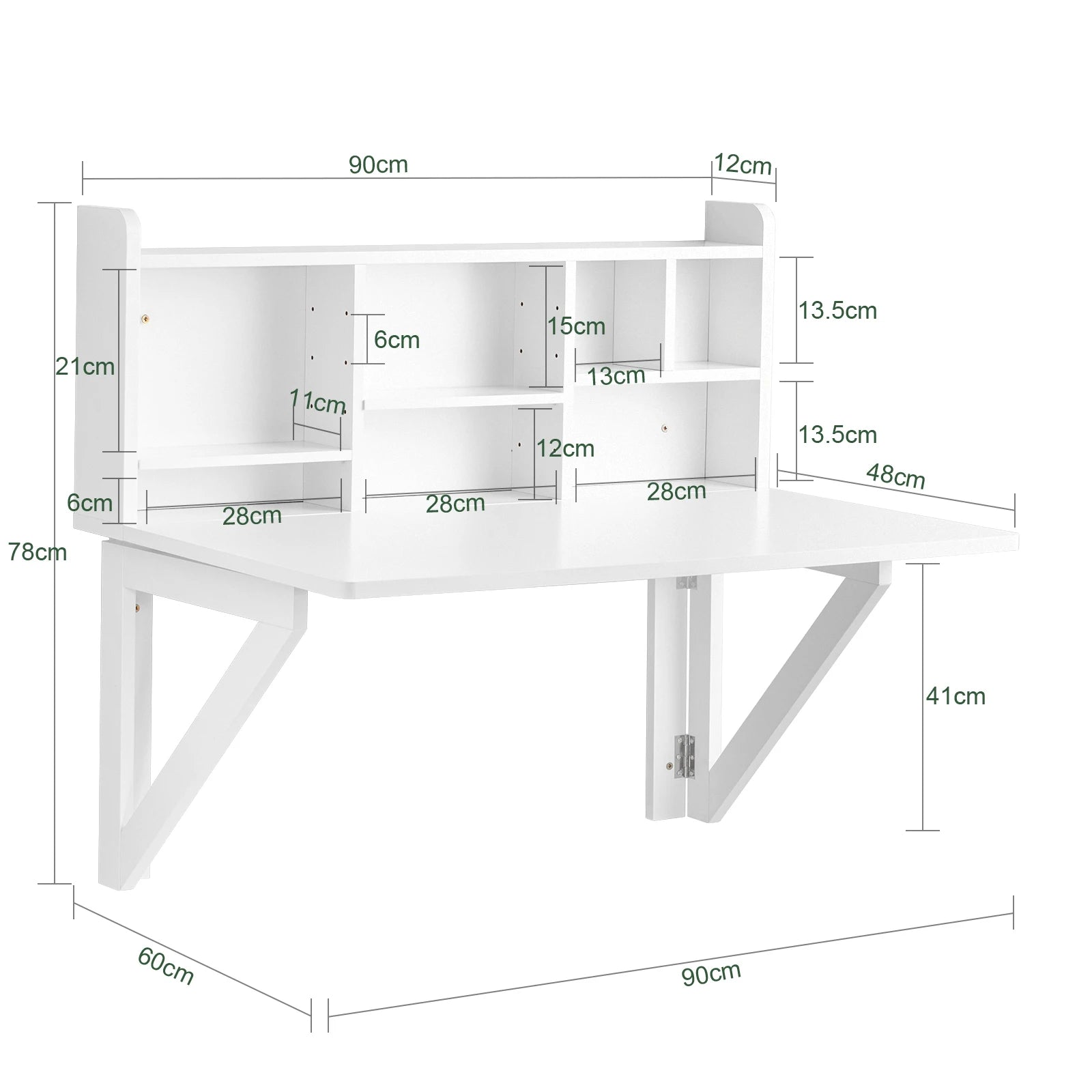 Wandklaptafel inklapbaar wit voor ruimtebesparing – 90×78×60 cm