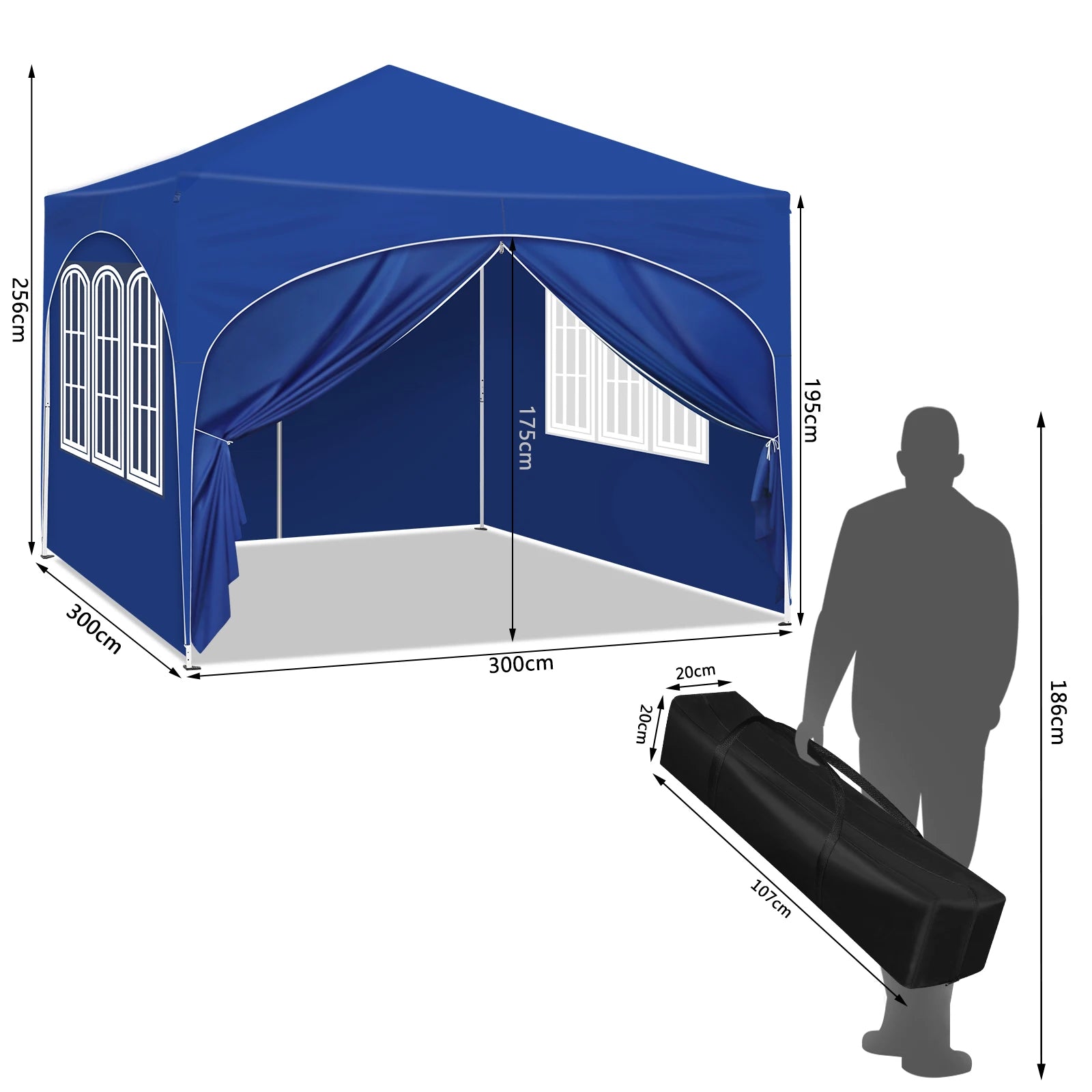 Opvouwbare Partytent 3x3 m Waterafstotend – Pop-up Tuintent met 4 Zijwanden, UV50+ Bescherming & Draagtas