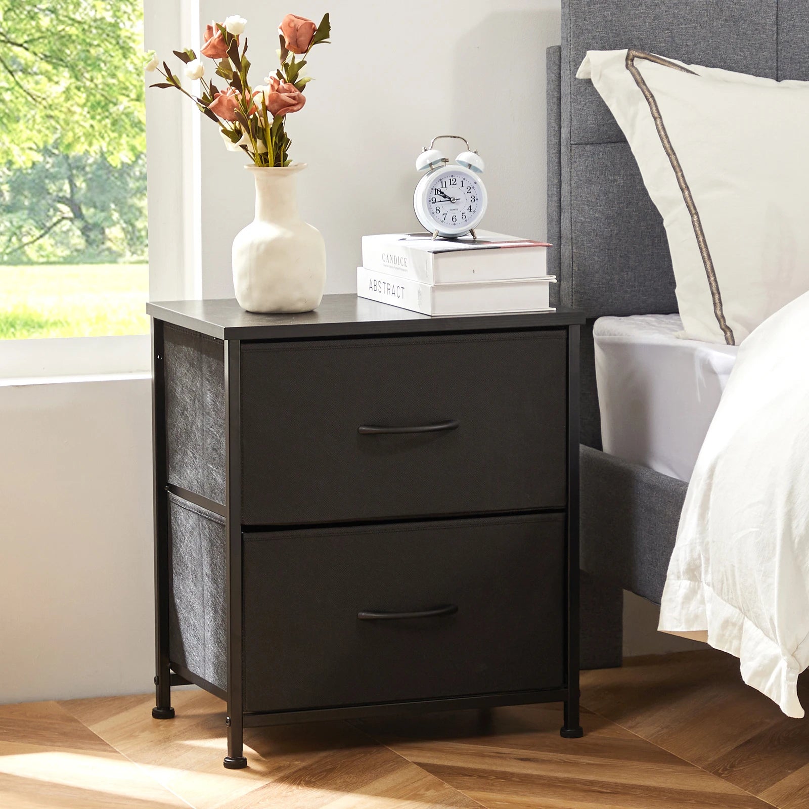 Multifunctioneel Nachtkastje met 2 Stoffen Lades – Modern Bijzettafel voor Slaapkamer en Woonkamer