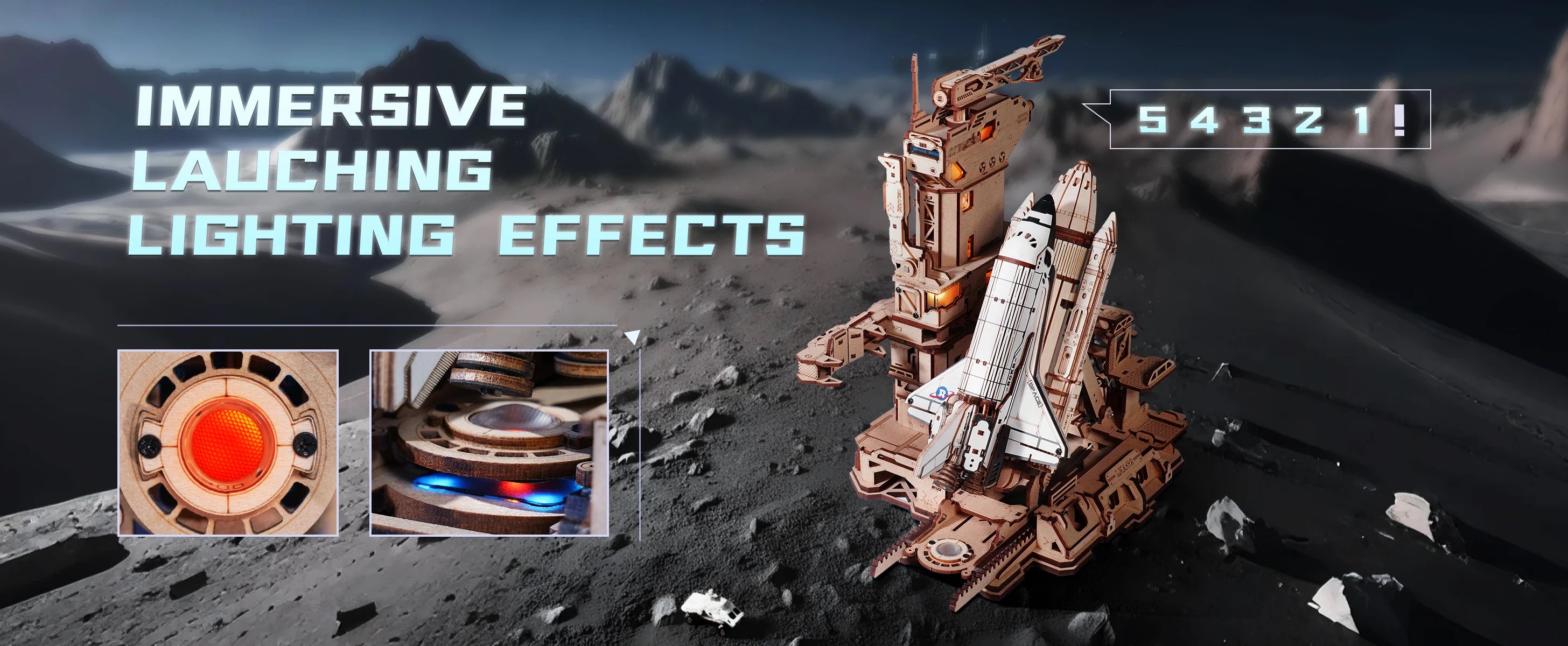 3D Houten Space Shuttle Puzzel met LED Licht – Mechanisch Bouwmodel voor Volwassenen en Tieners – Educatief STEM Cadeau
