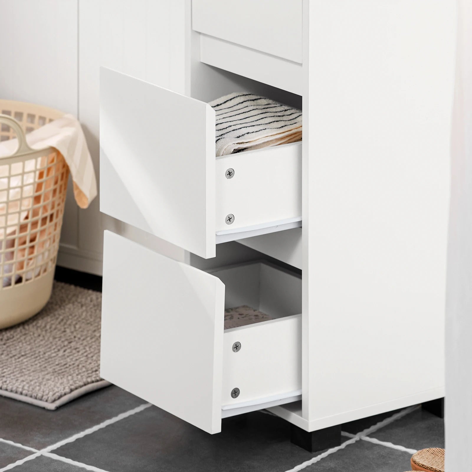 Badkamerkast met 3 lades en 4 open vakken – Wit – Opbergkast voor badkamer en andere ruimtes