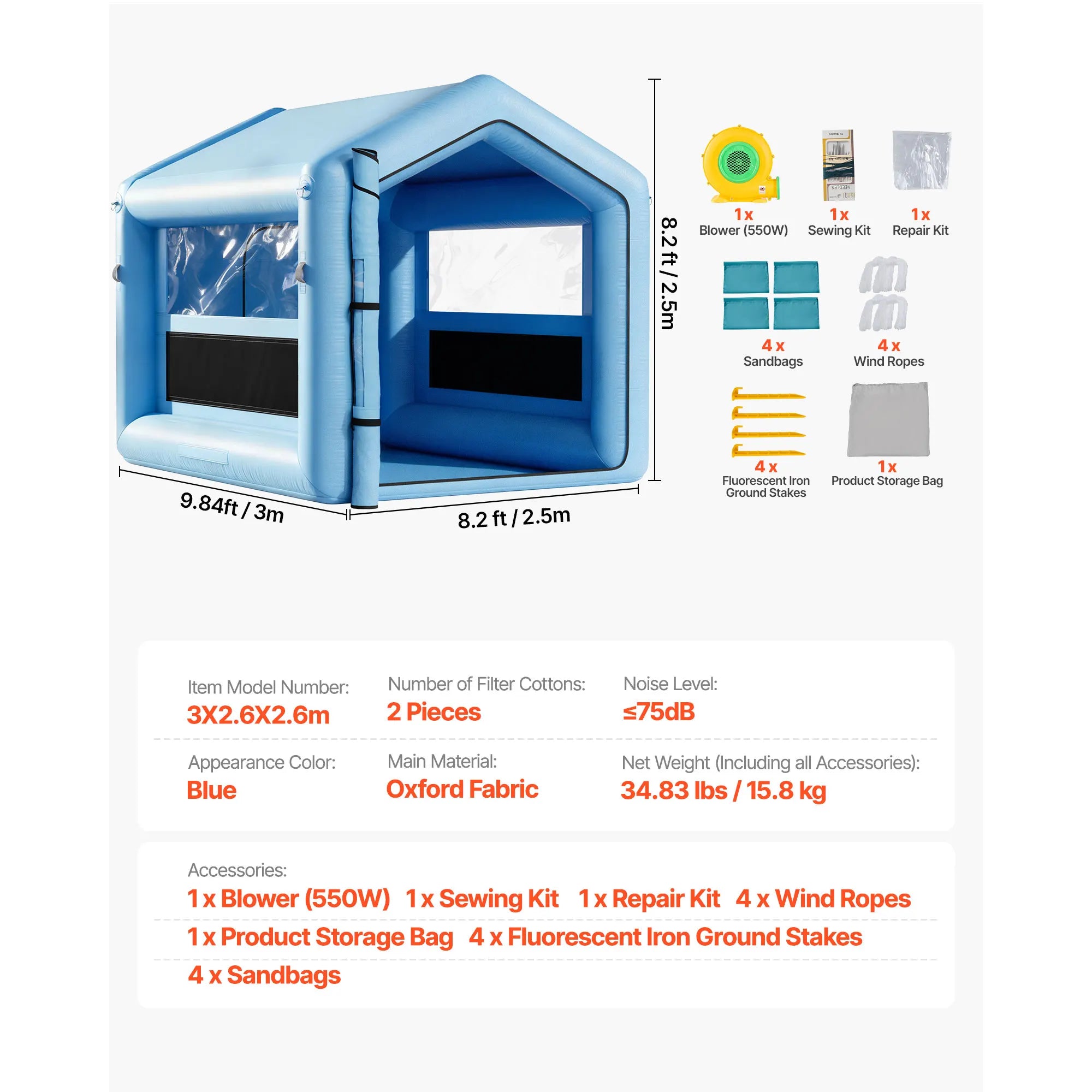 Opblaasbare Spuitcabine met Blower en Luchtfilter – Professionele Verfcabine voor Auto, Meubels en DIY Projecten