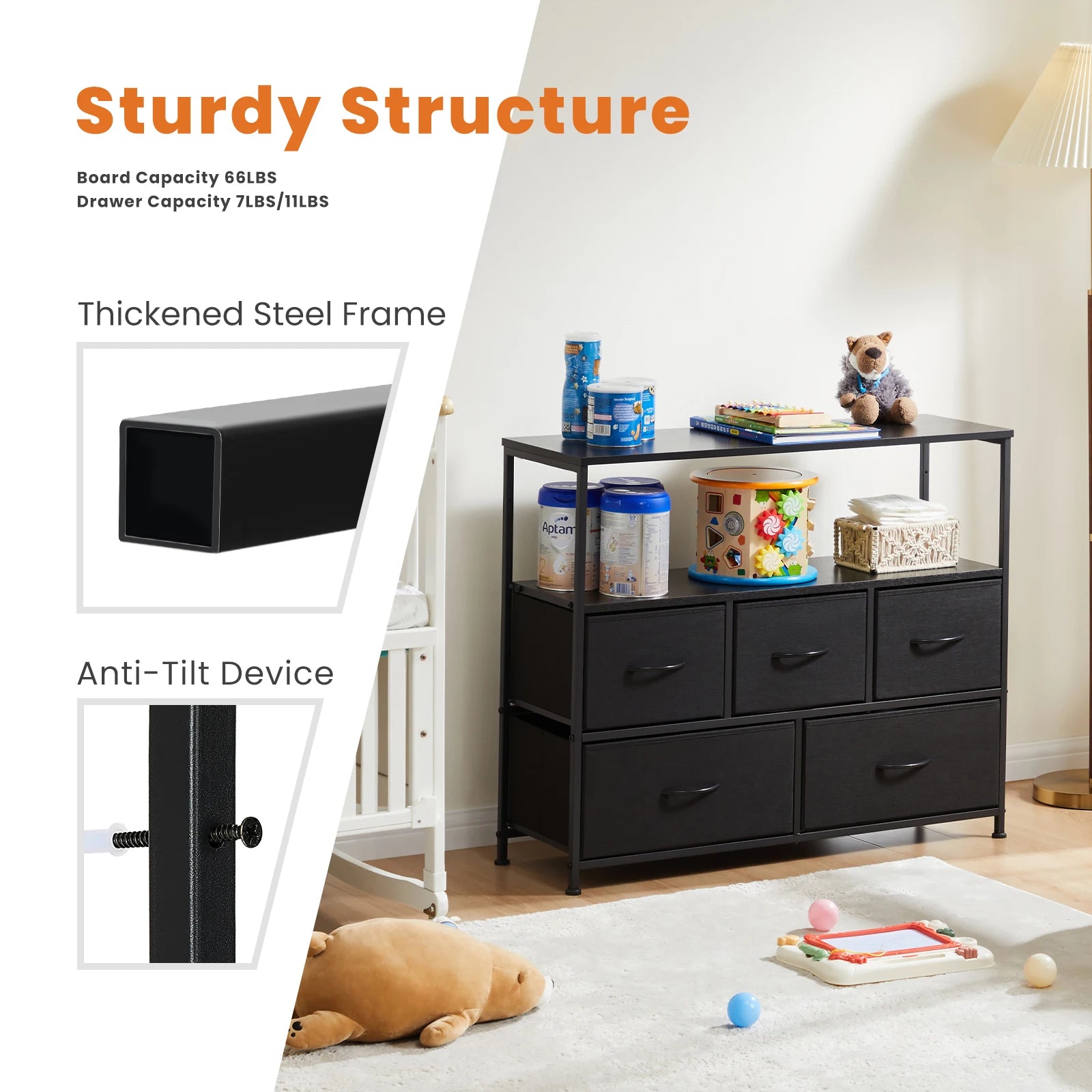 Ruime 5‑lade Schoenenkast en TV‑Meubel – Multifunctionele Opbergkast voor Woonkamer & Hal – Schoenenrek, Kleding & Accessoires Organizer
