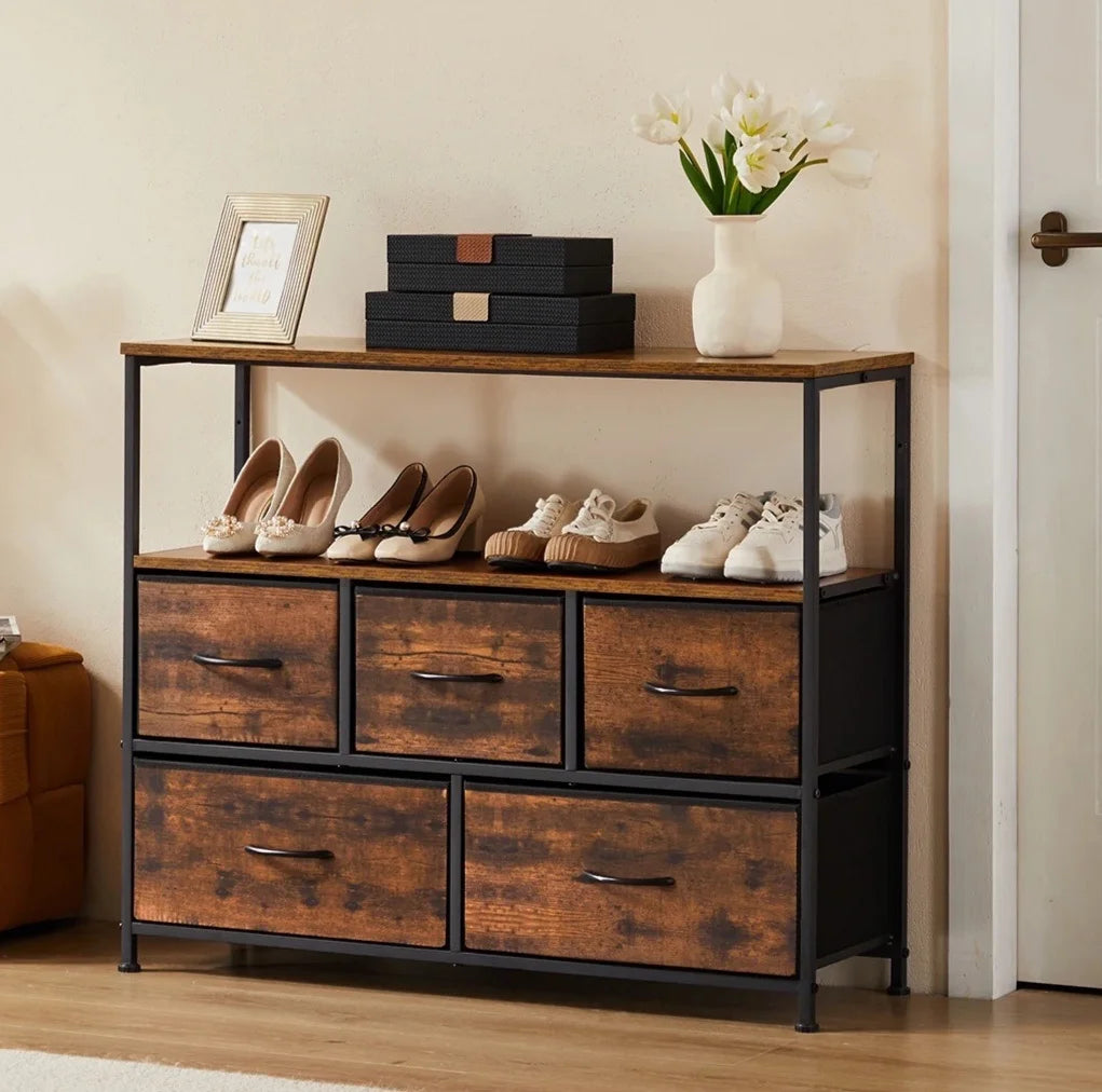 Ruime 5‑lade Schoenenkast en TV‑Meubel – Multifunctionele Opbergkast voor Woonkamer & Hal – Schoenenrek, Kleding & Accessoires Organizer