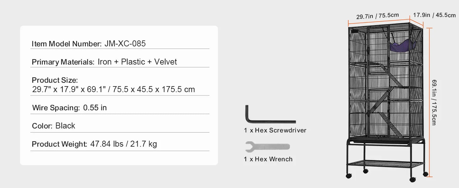 Grote Frettenkooi 164 cm met 4 Lagen – Metalen Dierenkooi met Platforms, Hangmat & Wielen – Voor Fretten, Chinchilla’s & Cavia’s