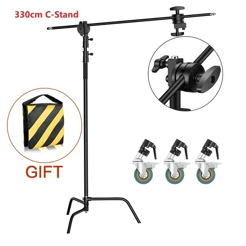 Heavy Duty C-Stand Lichtstatief 2,6M / 3,3M – RVS Fotografie Statief voor Studio, Camera, Softbox en LED Lamp