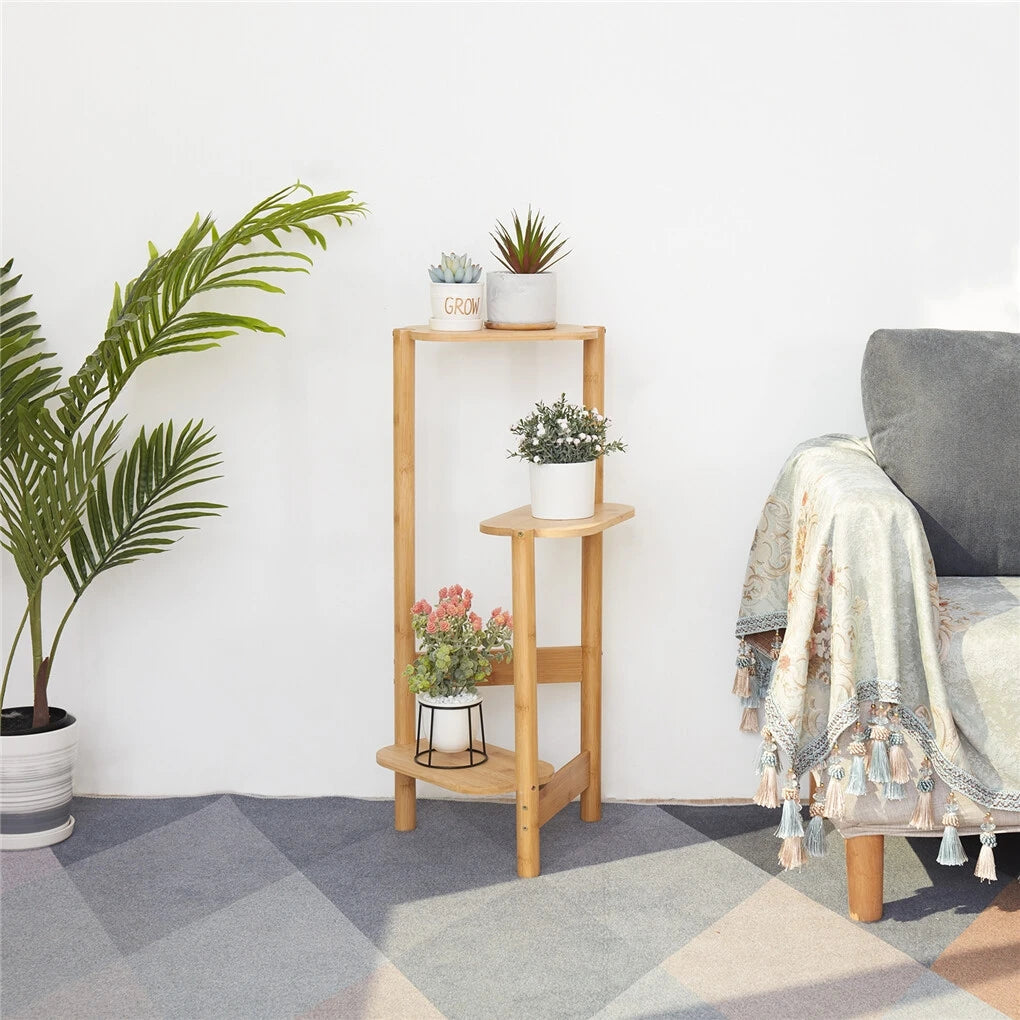 3-Laags Bamboe Plantenstandaard voor Binnen – Hoek Plantenrek voor Balkon, Woonkamer en Slaapkamer