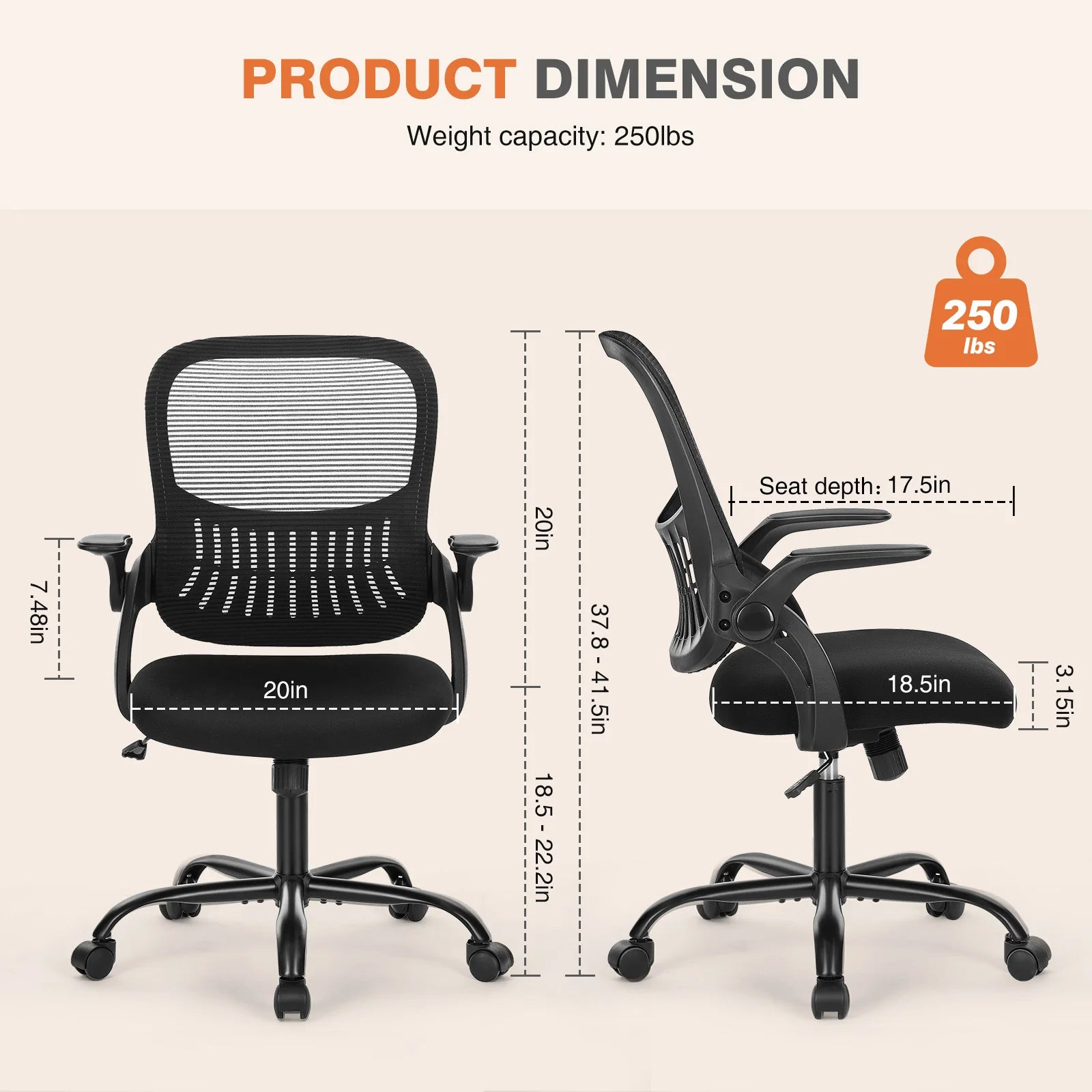 Ergonomische Mid‑Back Mesh Bureaustoel – Comfortabele Kantoorstoel met Lendensteun en Zwenkwielen
