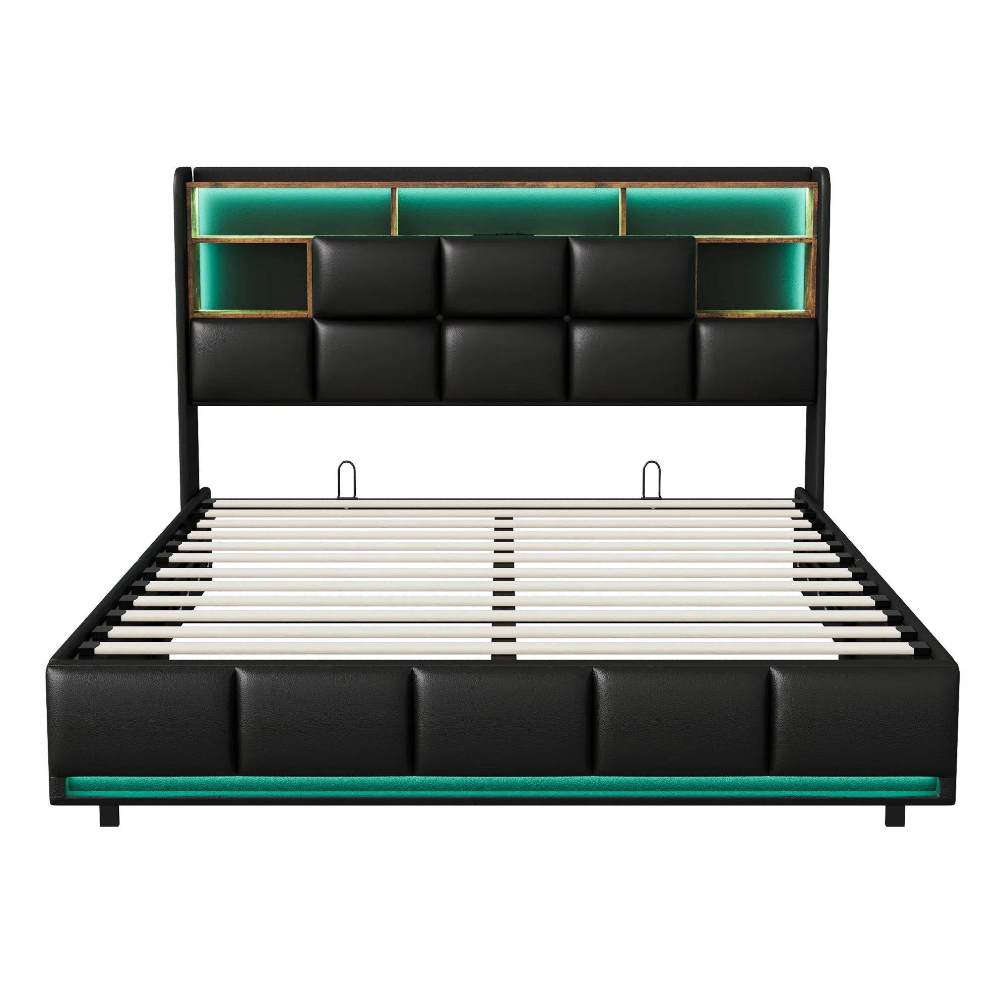 Gestoffeerd Tweepersoonsbed 140x200 cm met LED‑verlichting, USB‑Oplaadpoort en Hydraulische Opbergruimte