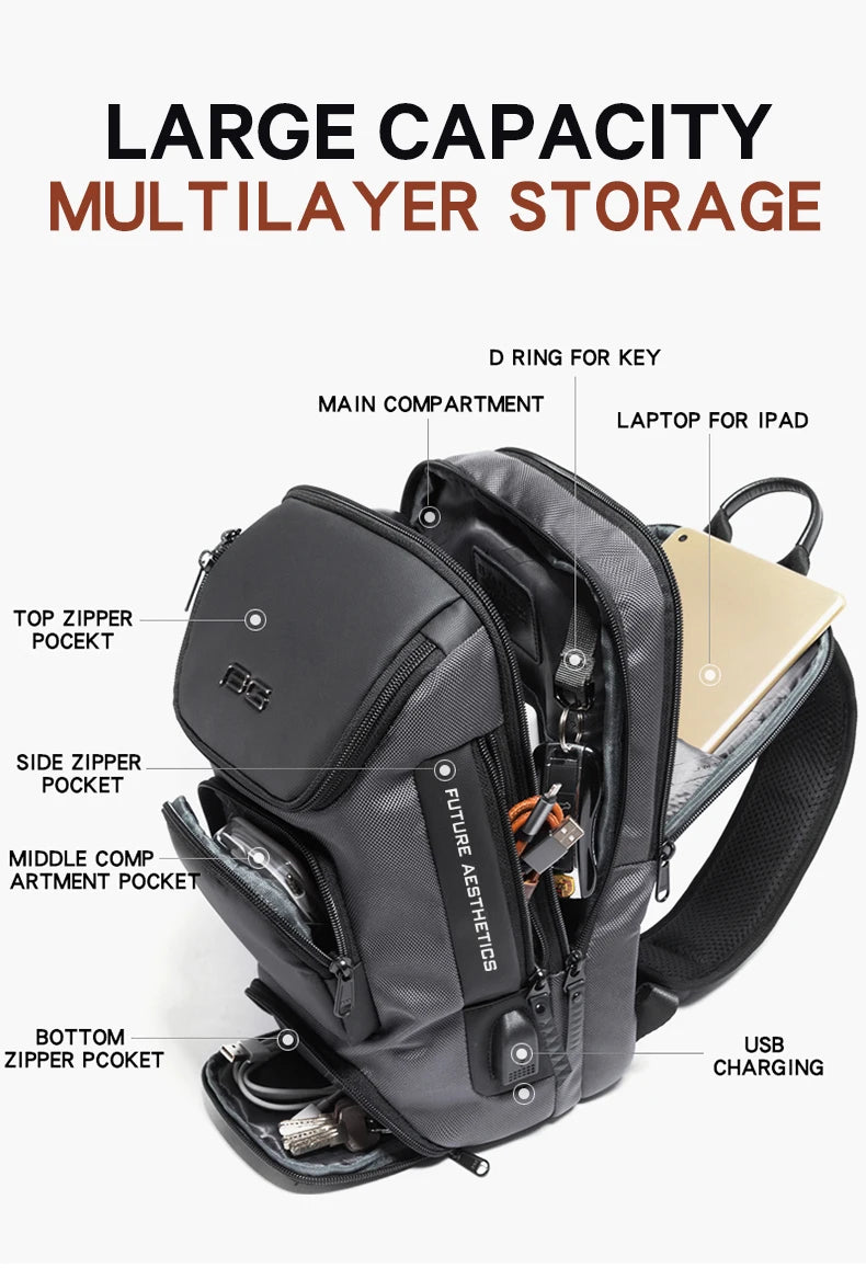 Waterdichte Anti‑Diefstal Crossbody Tas Heren – Multifunctionele Sling Bag voor Reizen & Dagelijks Gebruik
